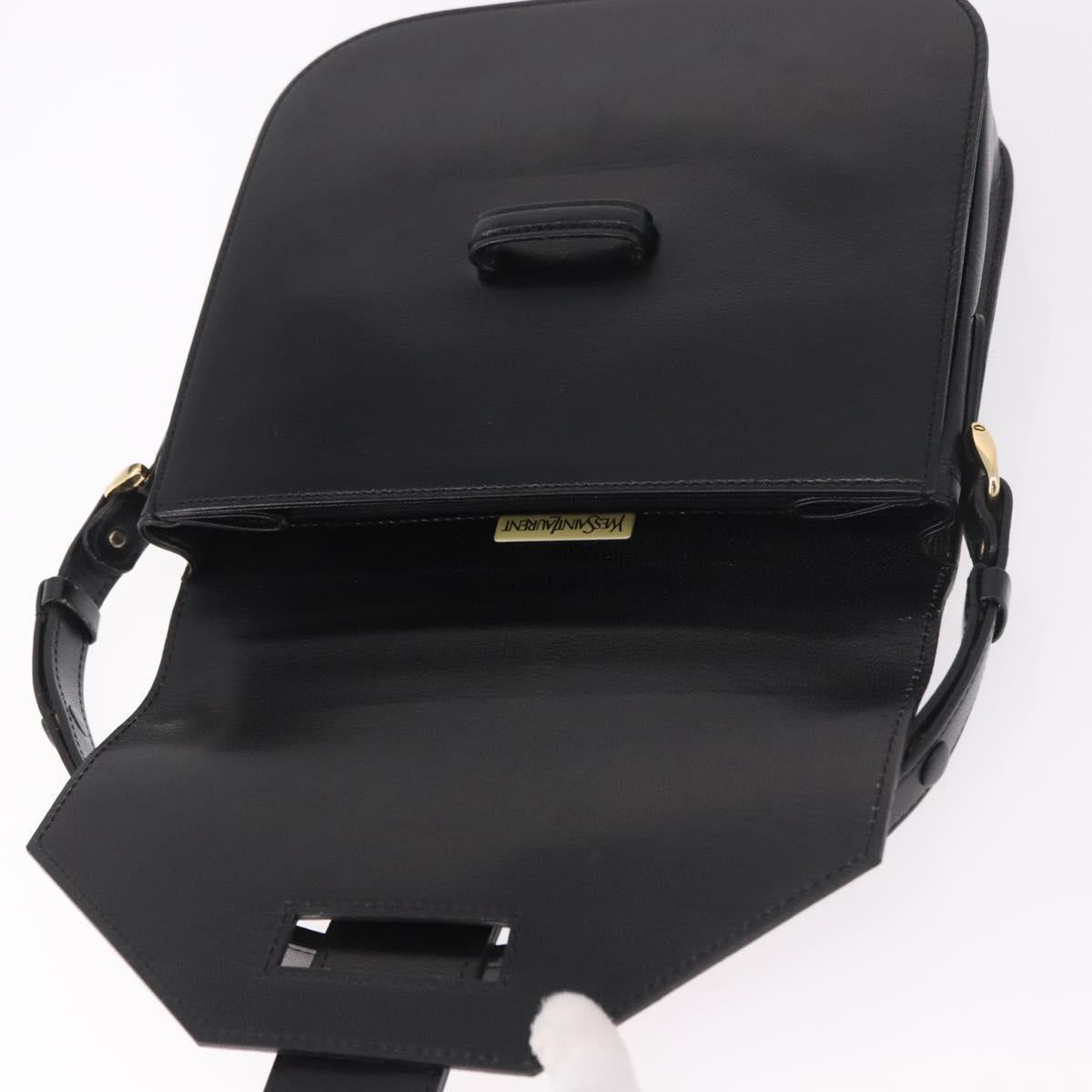 SAINT LAURENT Hand Bag Leather Black Gold Auth 190584