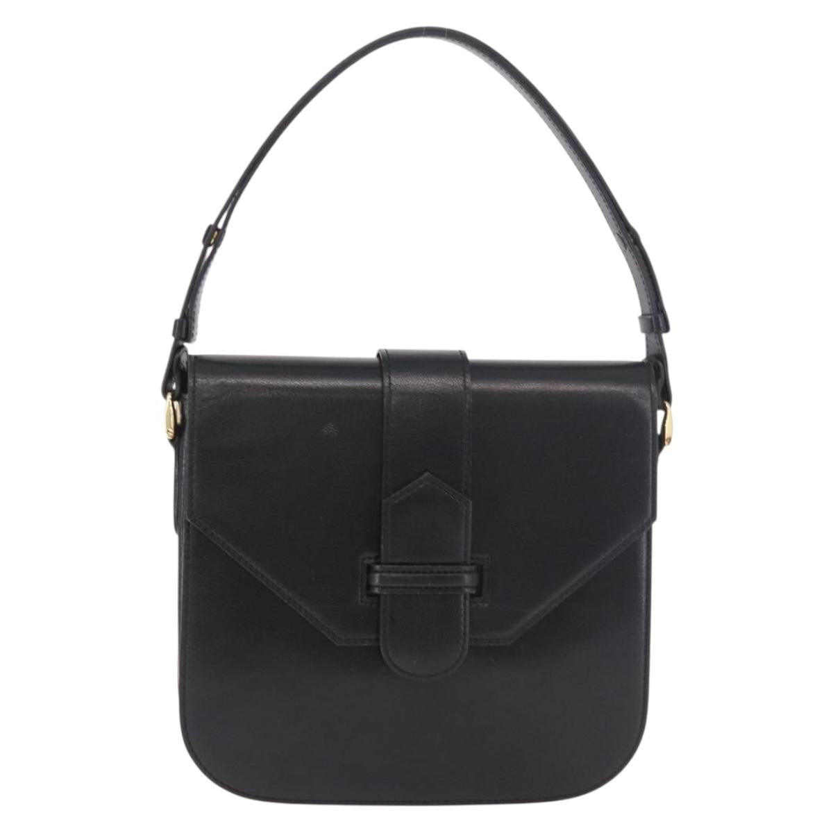 SAINT LAURENT Hand Bag Leather Black Gold Auth 190584