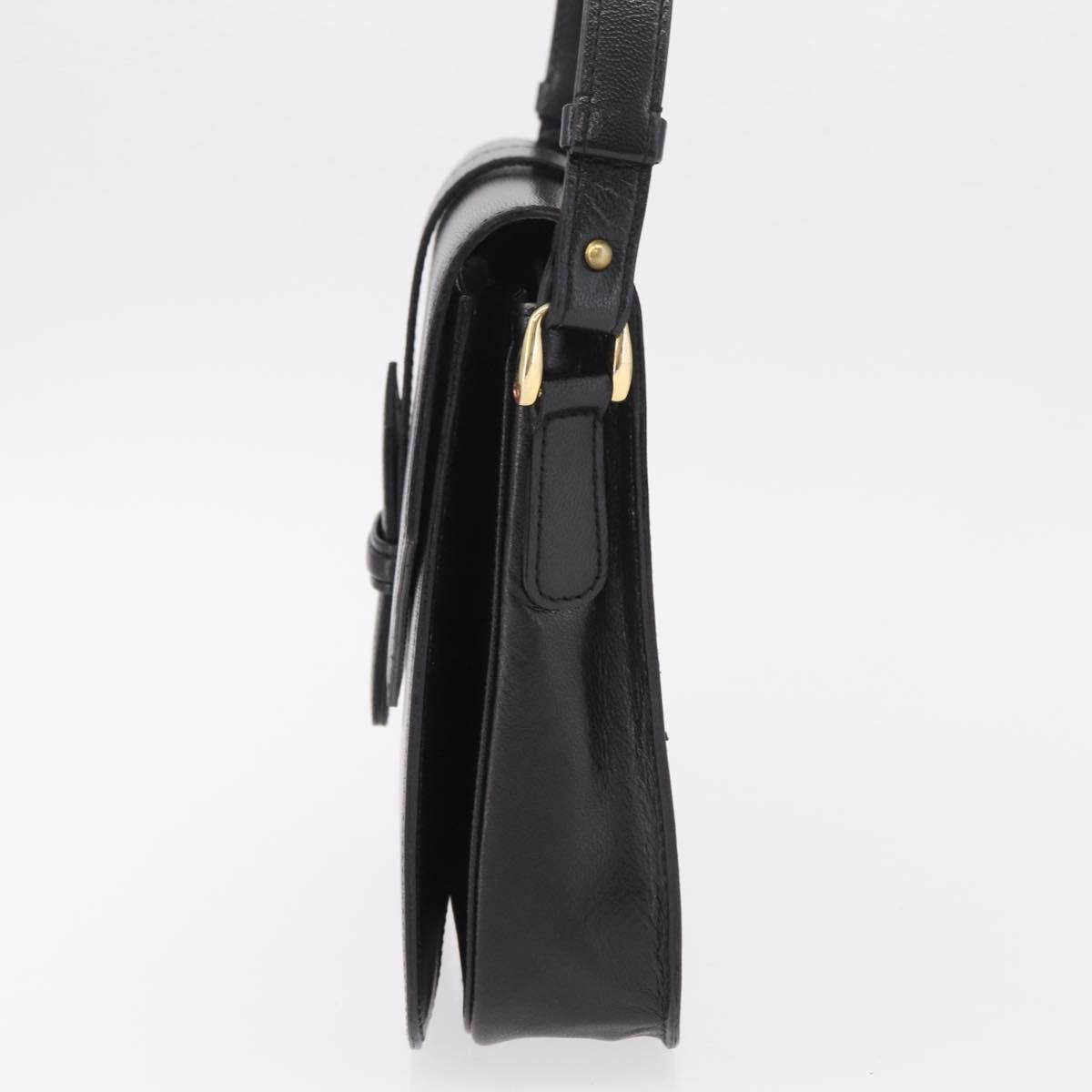 SAINT LAURENT Hand Bag Leather Black Gold Auth 190584