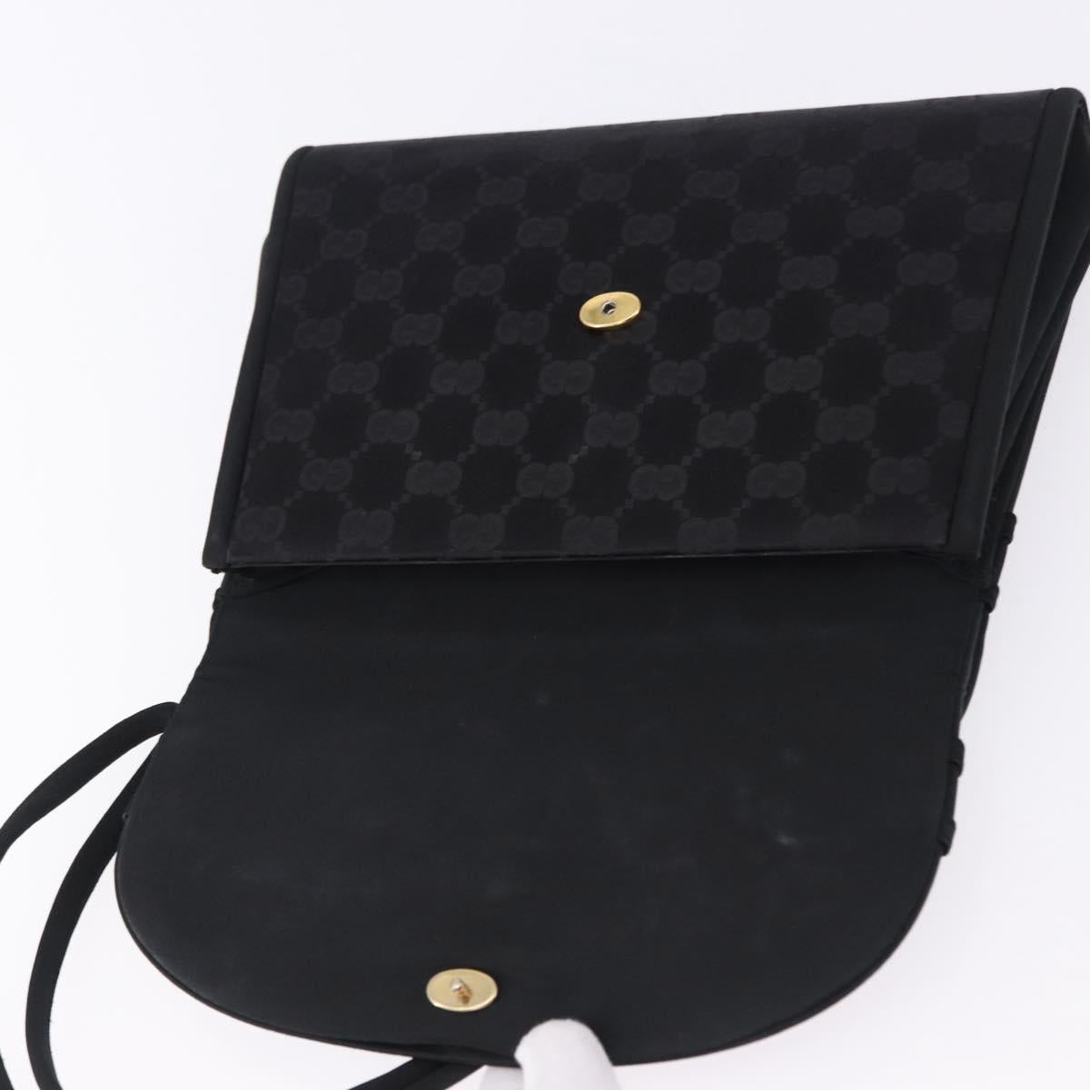 GUCCI GG Hand Bag Nylon Black Gold Auth 190585