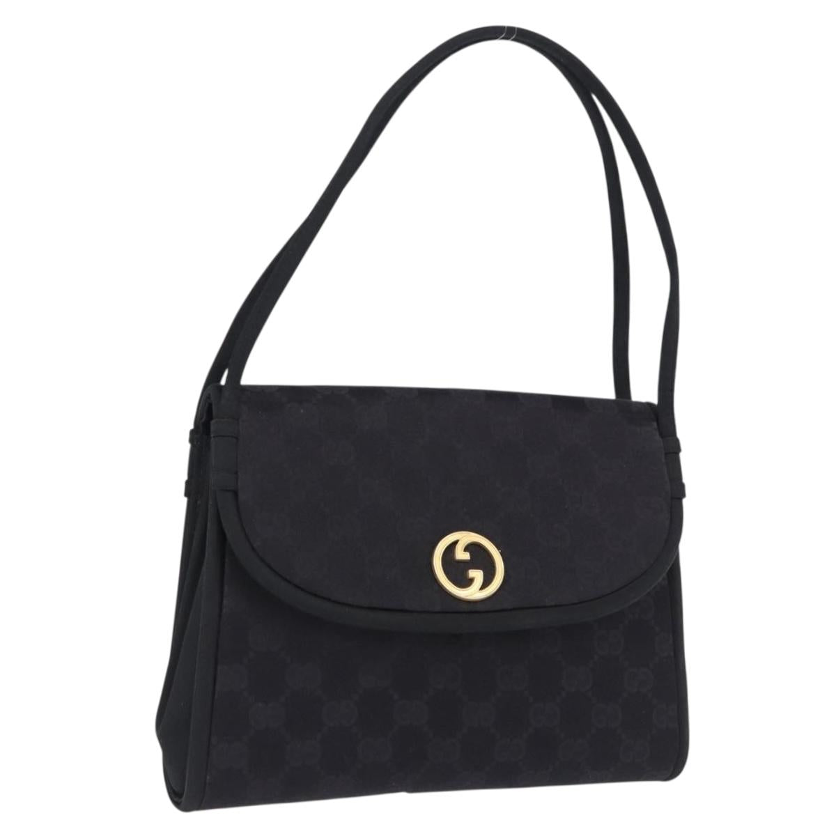 GUCCI GG Hand Bag Nylon Black Gold Auth 190585