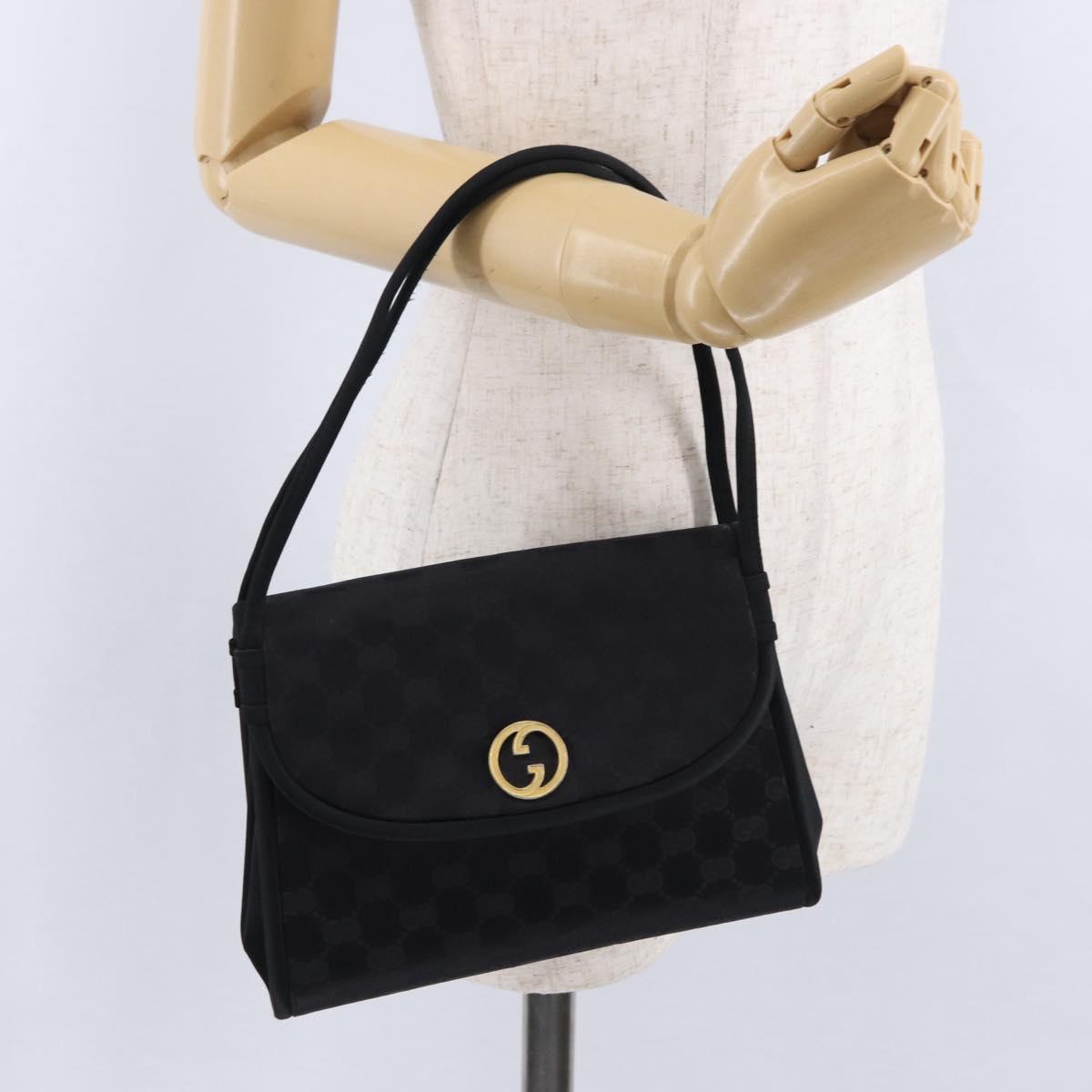 GUCCI GG Hand Bag Nylon Black Gold Auth 190585