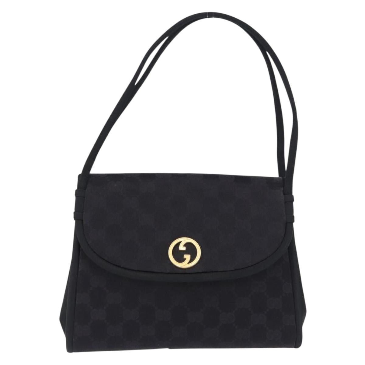GUCCI GG Hand Bag Nylon Black Gold Auth 190585