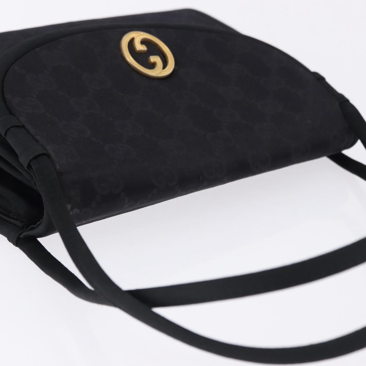 GUCCI GG Hand Bag Nylon Black Gold Auth 190585