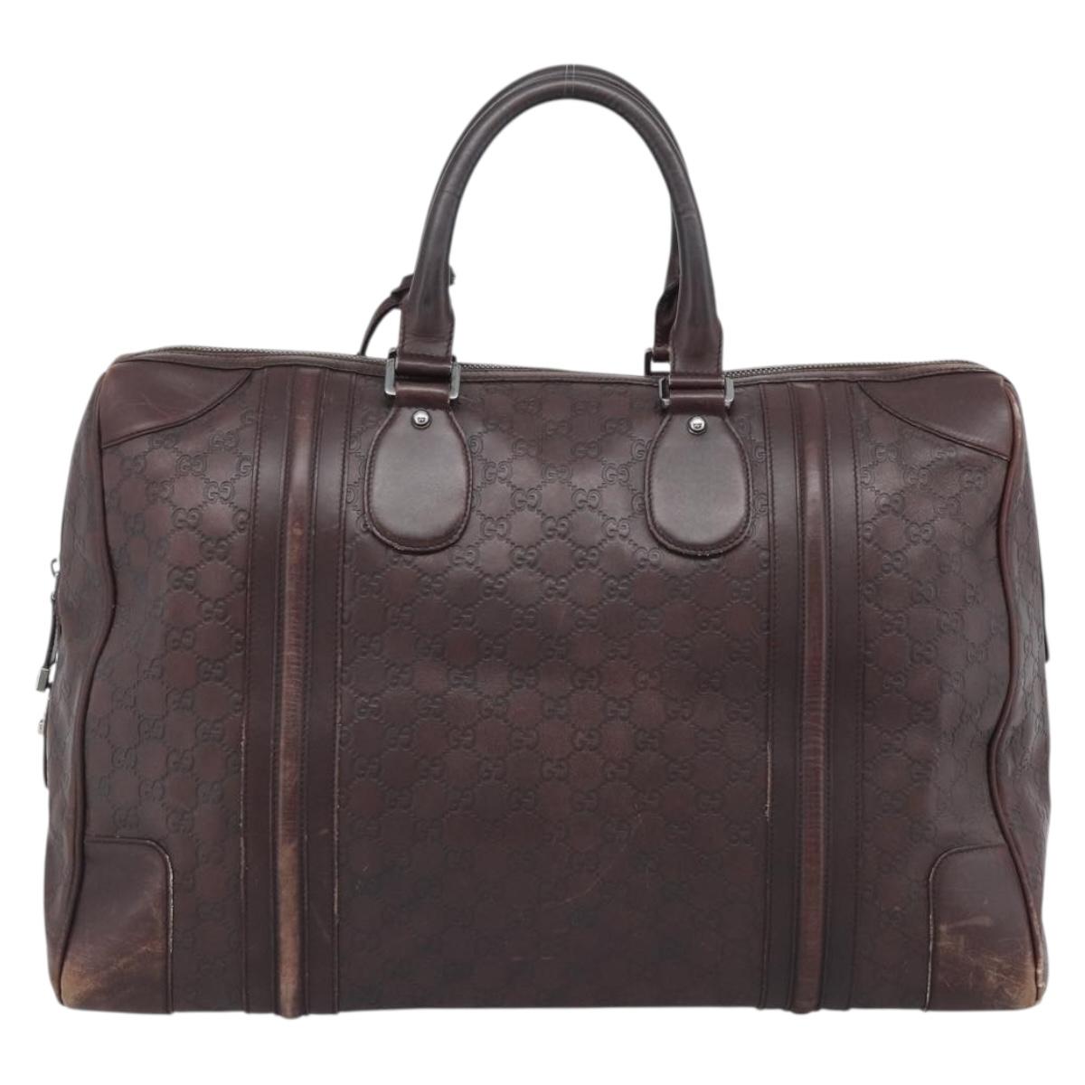 GUCCI Guccissima GG Canvas Boston Bag Leather Bordeaux Silver 146204 Auth 190589