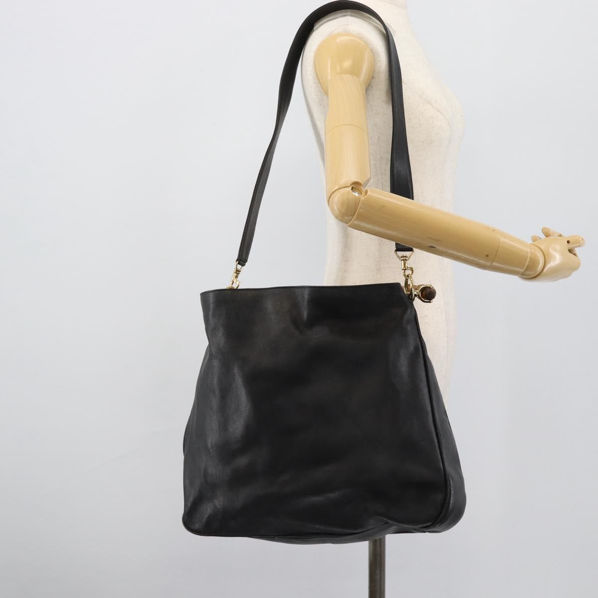 GUCCI Bamboo Hand Bag Leather 2way Black Gold 001 0166 Auth 190590