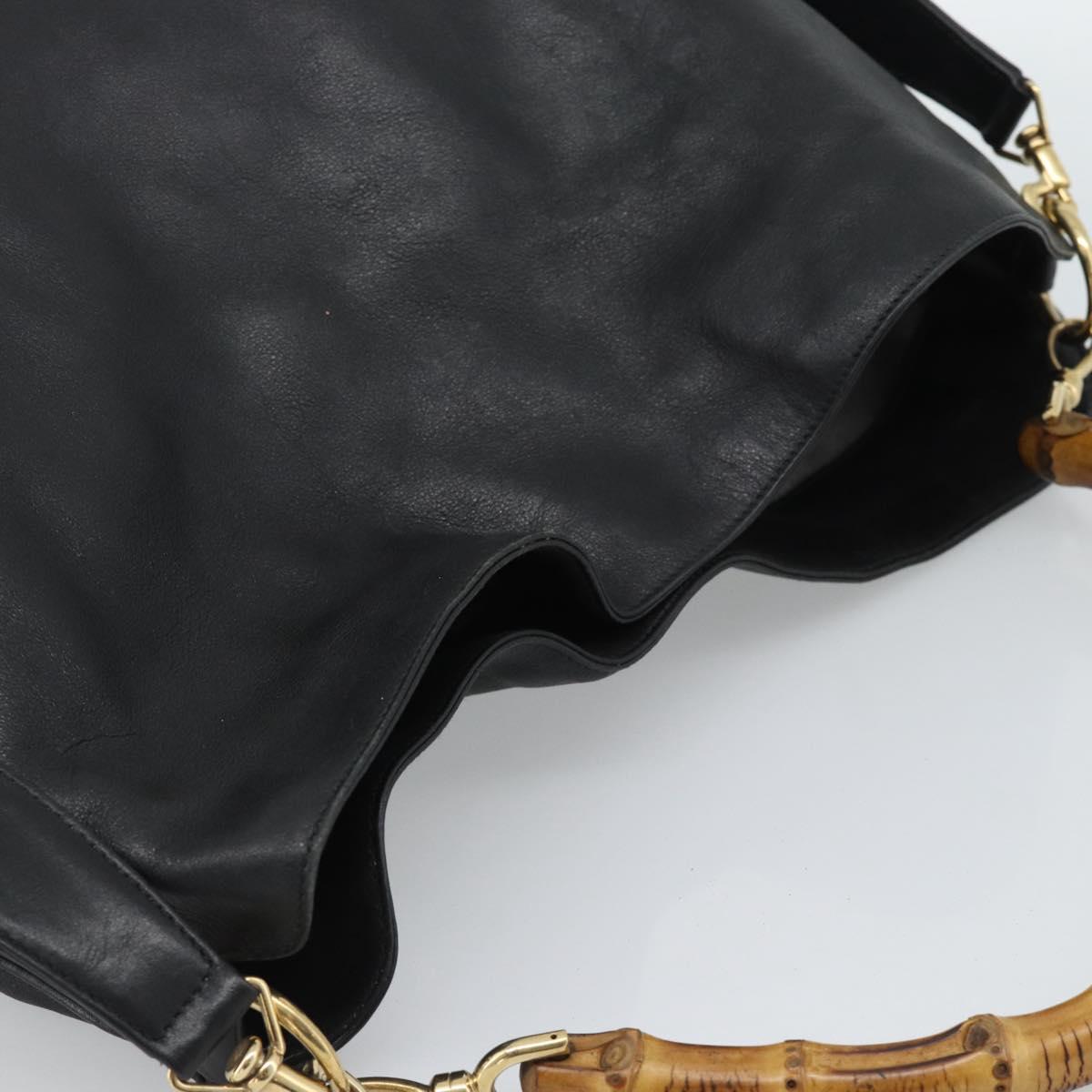 GUCCI Bamboo Hand Bag Leather 2way Black Gold 001 0166 Auth 190590