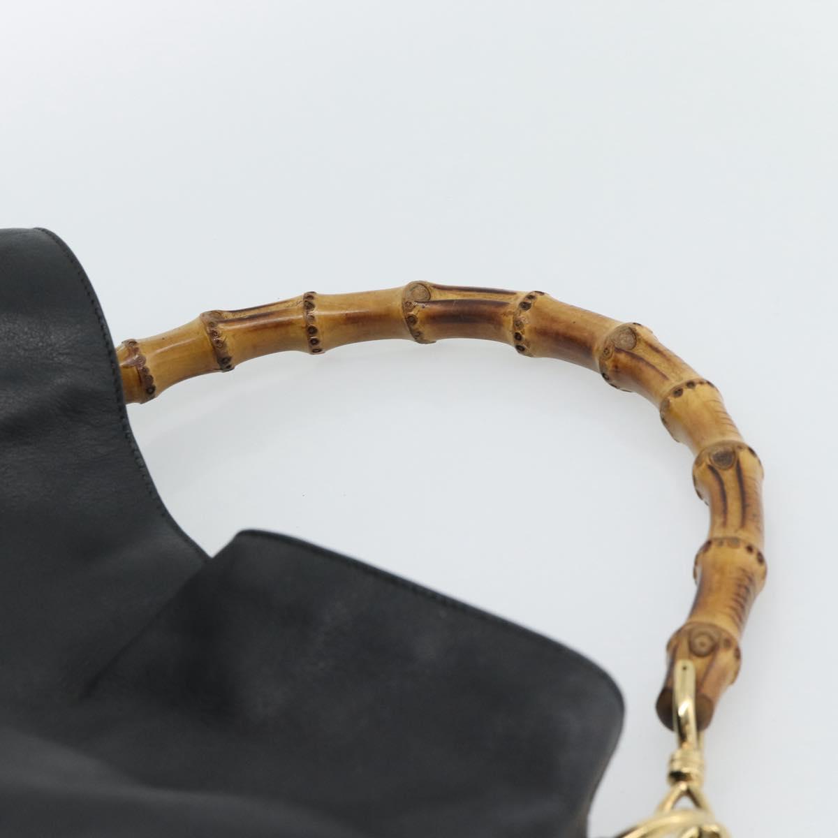 GUCCI Bamboo Hand Bag Leather 2way Black Gold 001 0166 Auth 190590