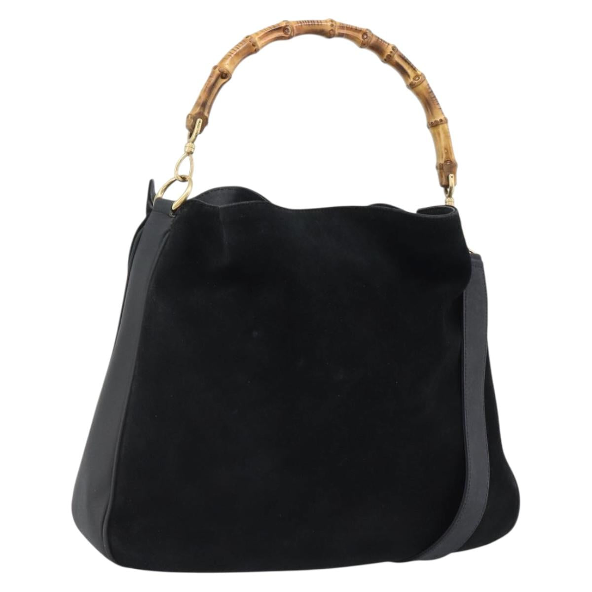 GUCCI Bamboo Hand Bag Suede 2way Black Gold 001 2058 Auth 190591