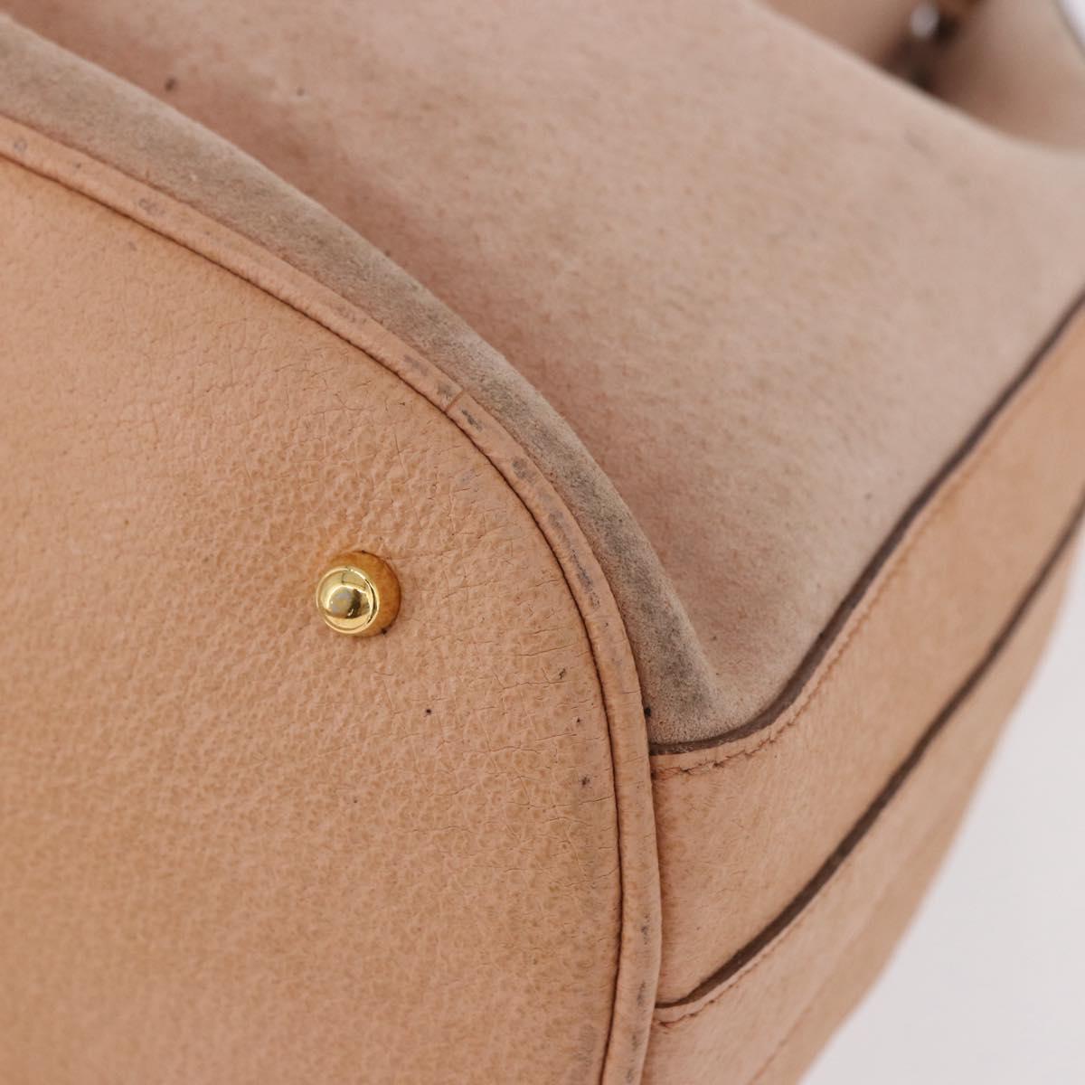 GUCCI Bamboo Hand Bag Suede Beige Gold 001 2865 Auth 190592
