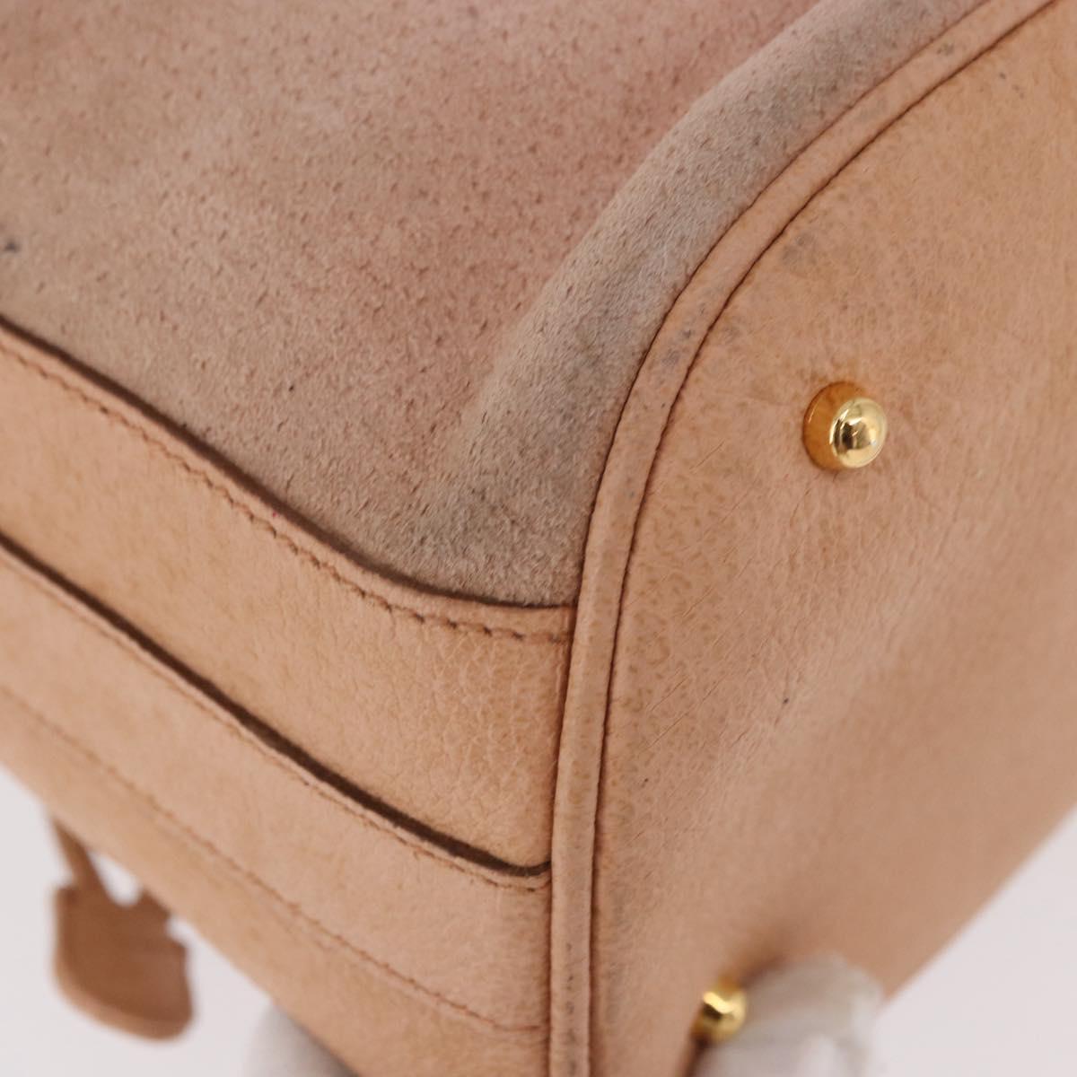 GUCCI Bamboo Hand Bag Suede Beige Gold 001 2865 Auth 190592