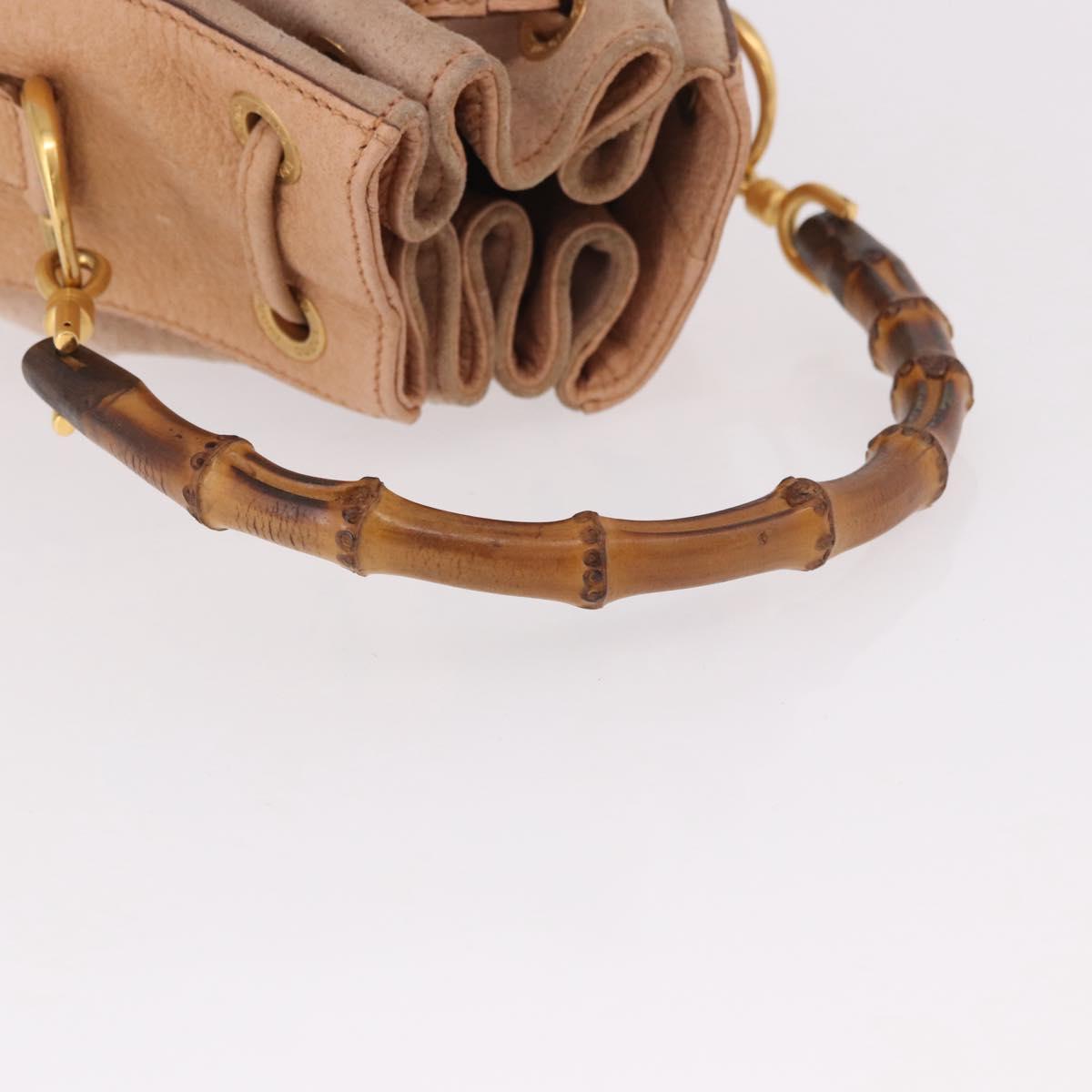 GUCCI Bamboo Hand Bag Suede Beige Gold 001 2865 Auth 190592