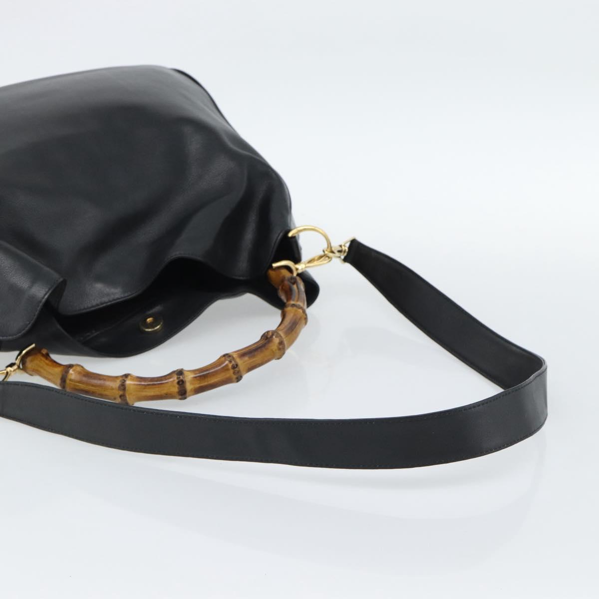 GUCCI Bamboo Hand Bag Leather 2way Black Gold 001 1998 Auth 190593