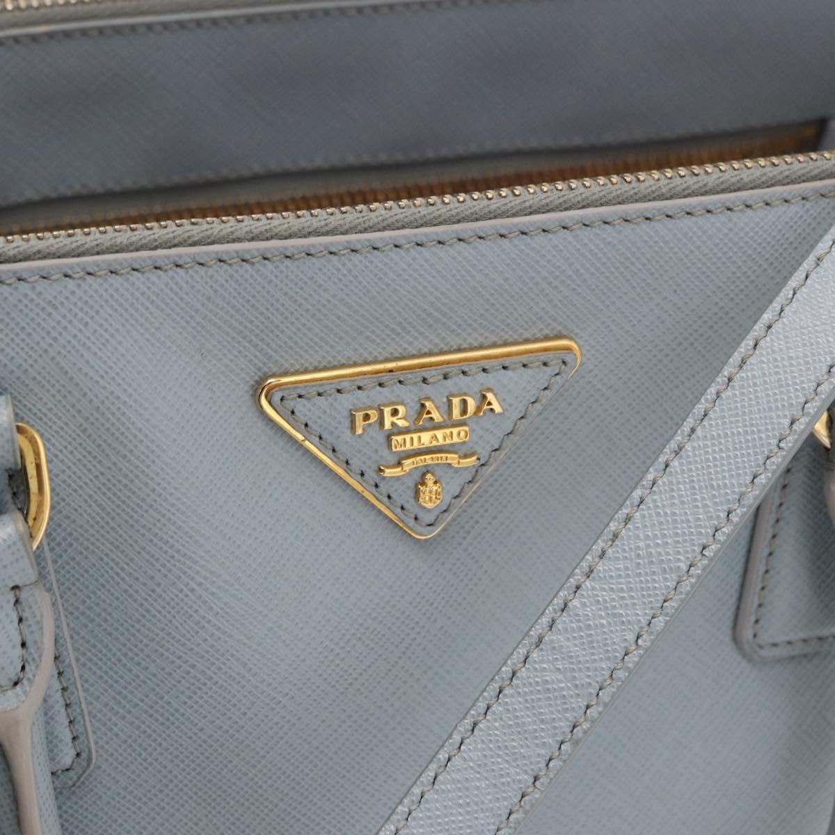 PRADA Hand Bag Saffiano 2way Light Blue Gold Auth 190596V