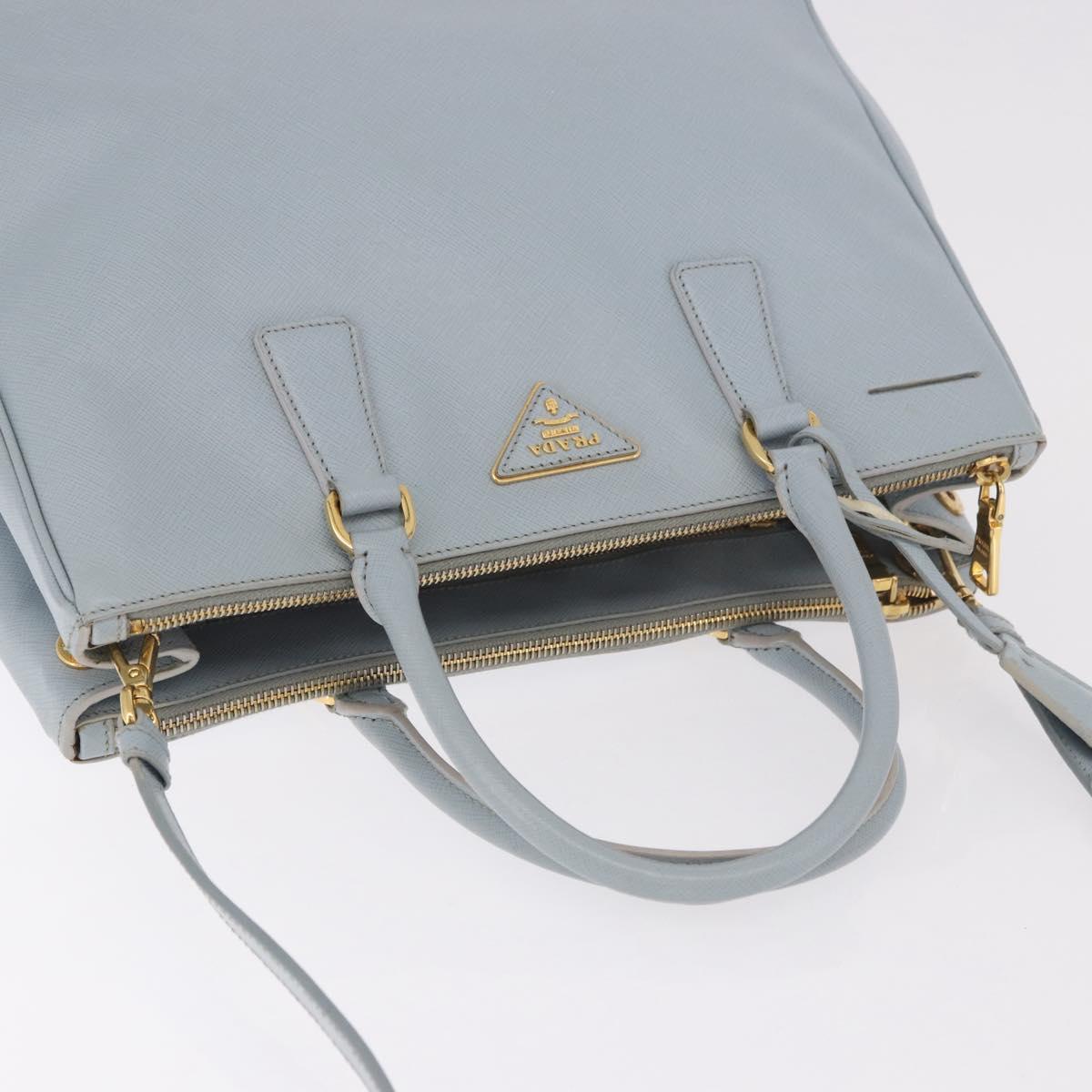 PRADA Hand Bag Saffiano 2way Light Blue Gold Auth 190596V
