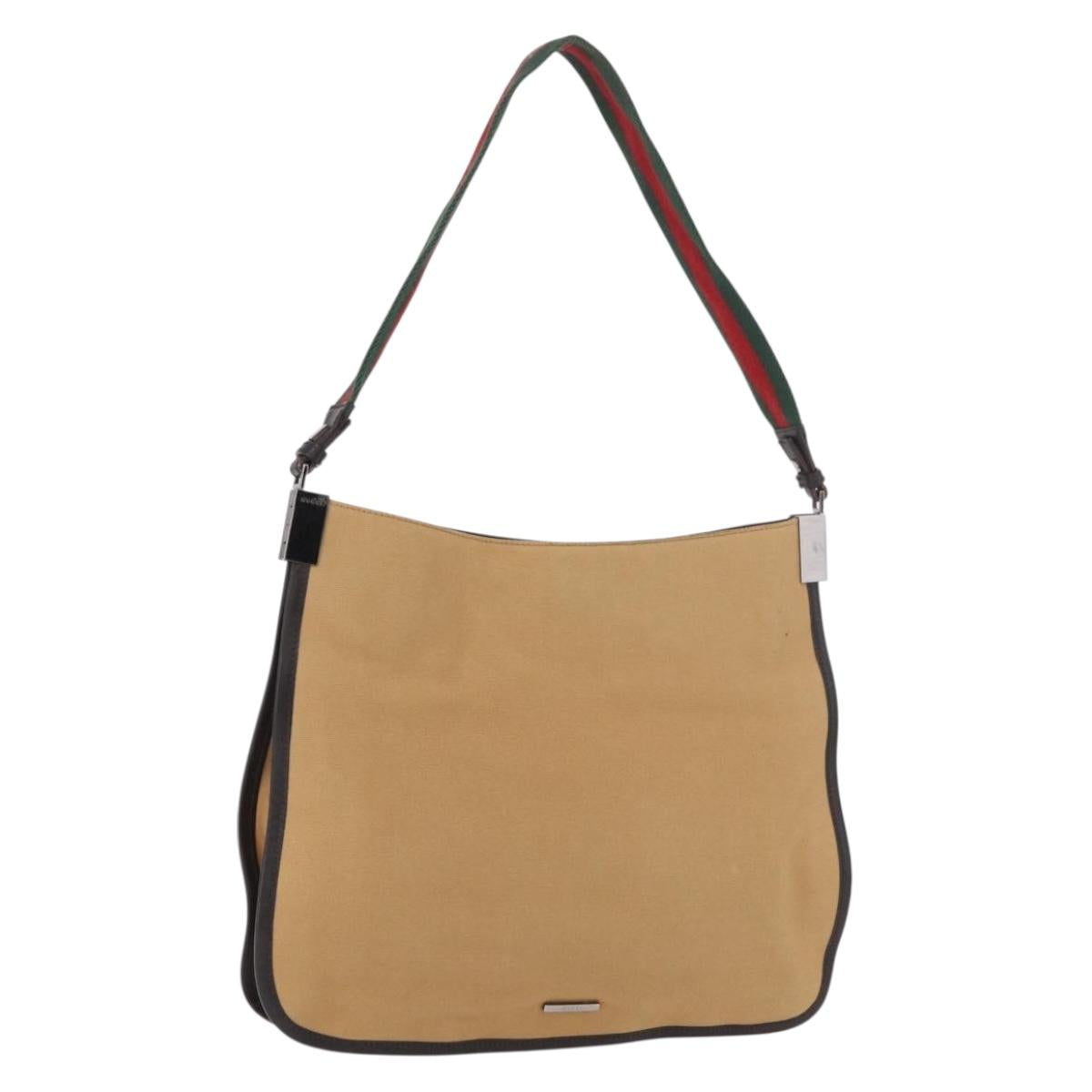 GUCCI Shoulder Bag Canvas Beige Silver 001 4321 Auth 190598