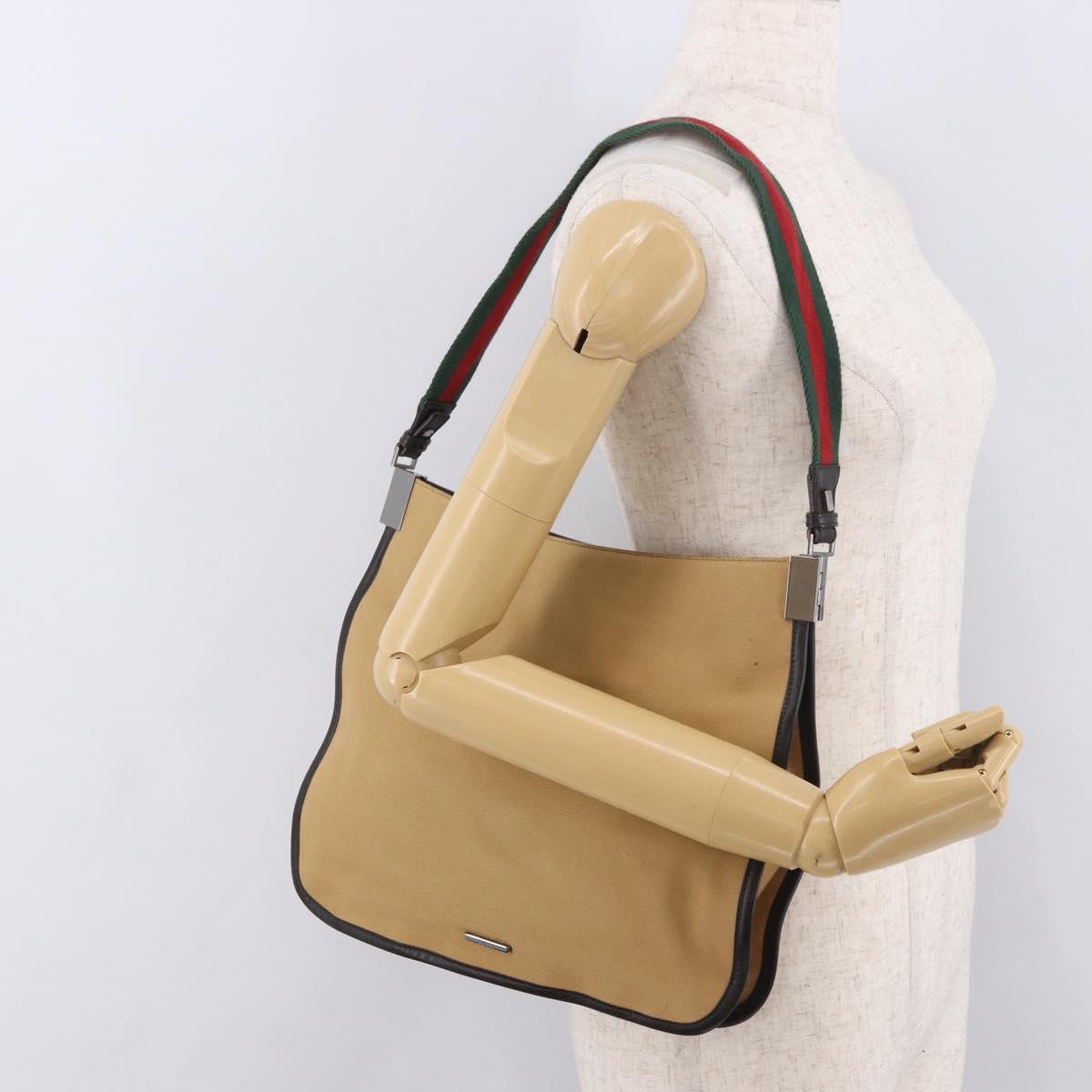 GUCCI Shoulder Bag Canvas Beige Silver 001 4321 Auth 190598