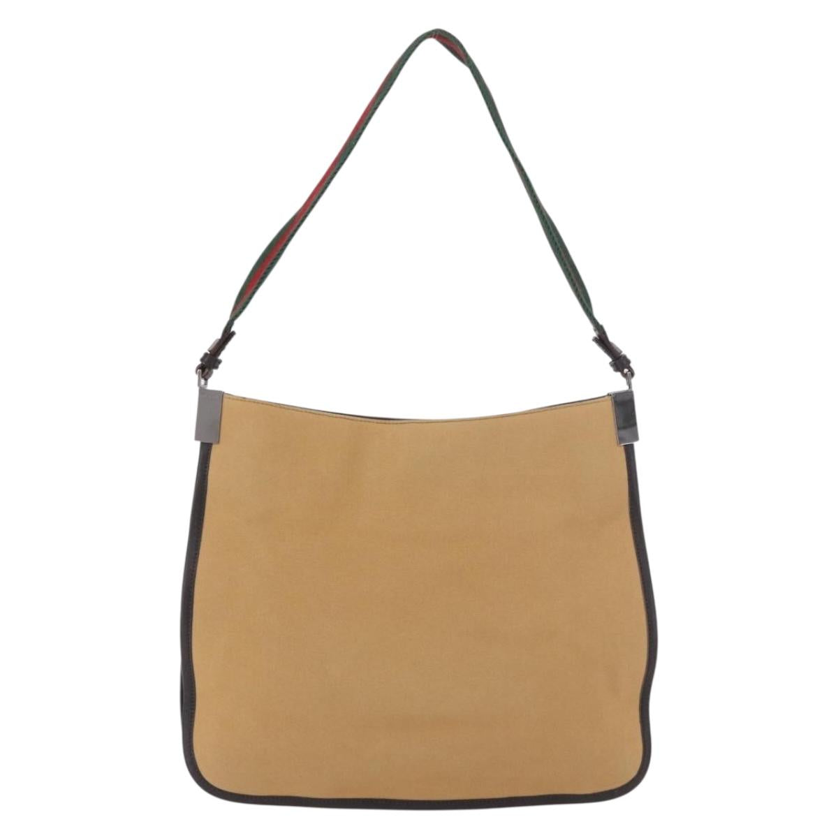 GUCCI Shoulder Bag Canvas Beige Silver 001 4321 Auth 190598