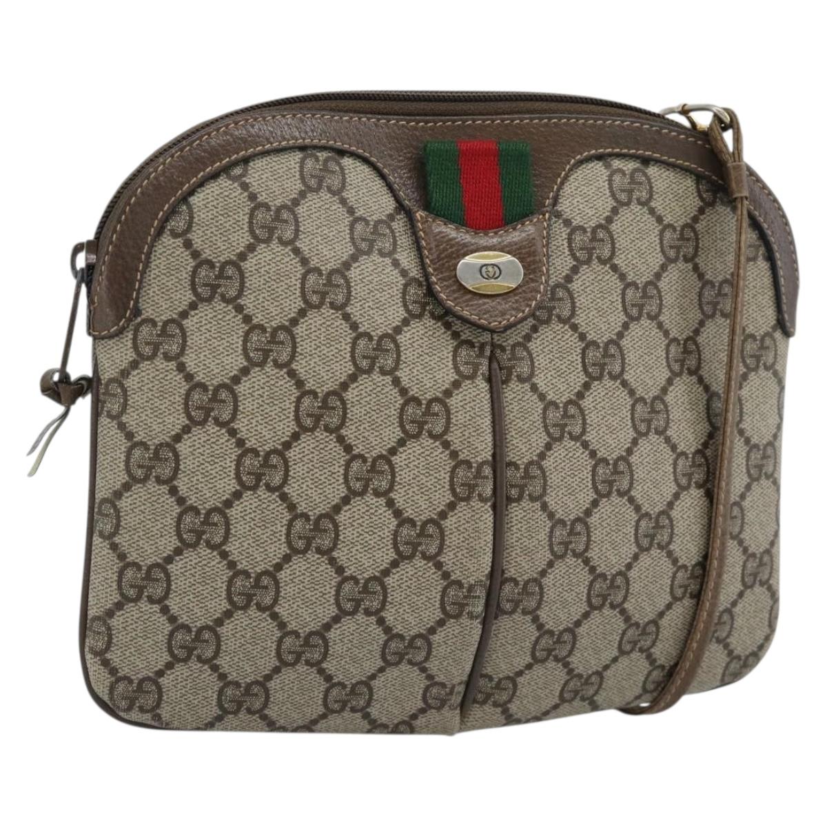 GUCCI GG Supreme Web Sherry Line Bag PVC Beige Gold 904 02 047 Auth 190600