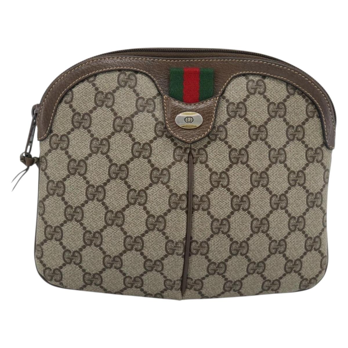 GUCCI GG Supreme Web Sherry Line Bag PVC Beige Gold 904 02 047 Auth 190600