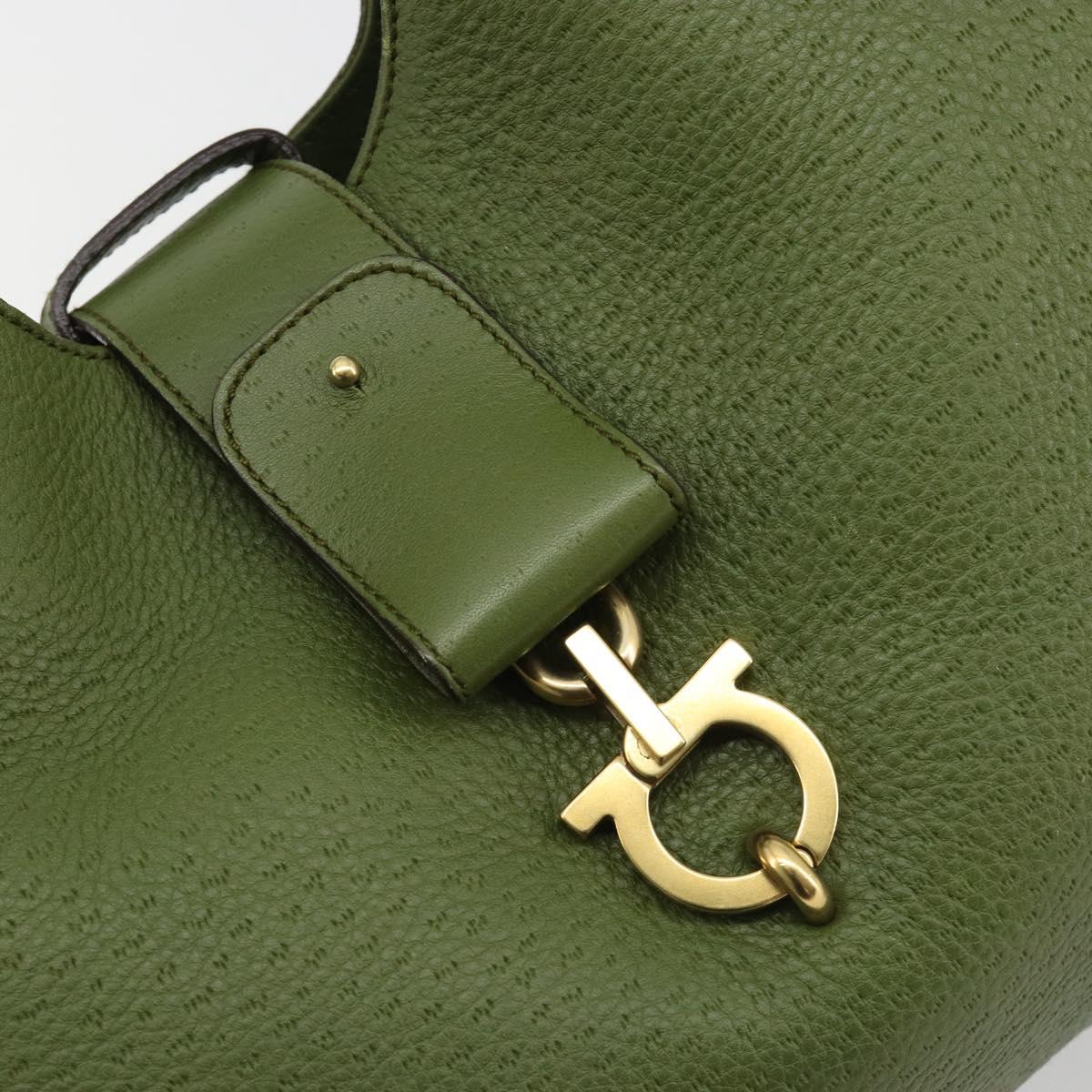 Salvatore Ferragamo Gancini Tote Bag Leather Green Gold Auth 190603A