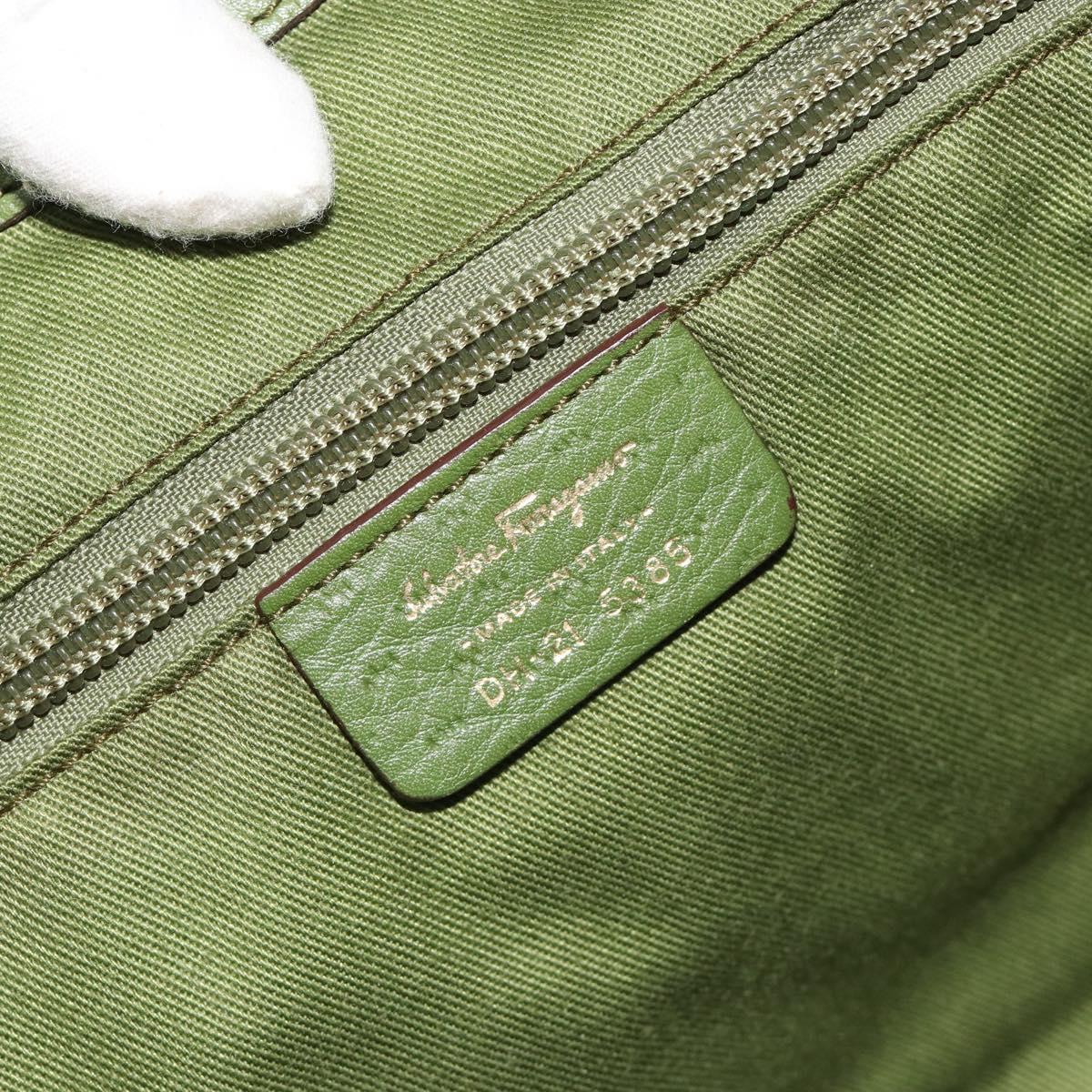 Salvatore Ferragamo Gancini Tote Bag Leather Green Gold Auth 190603A