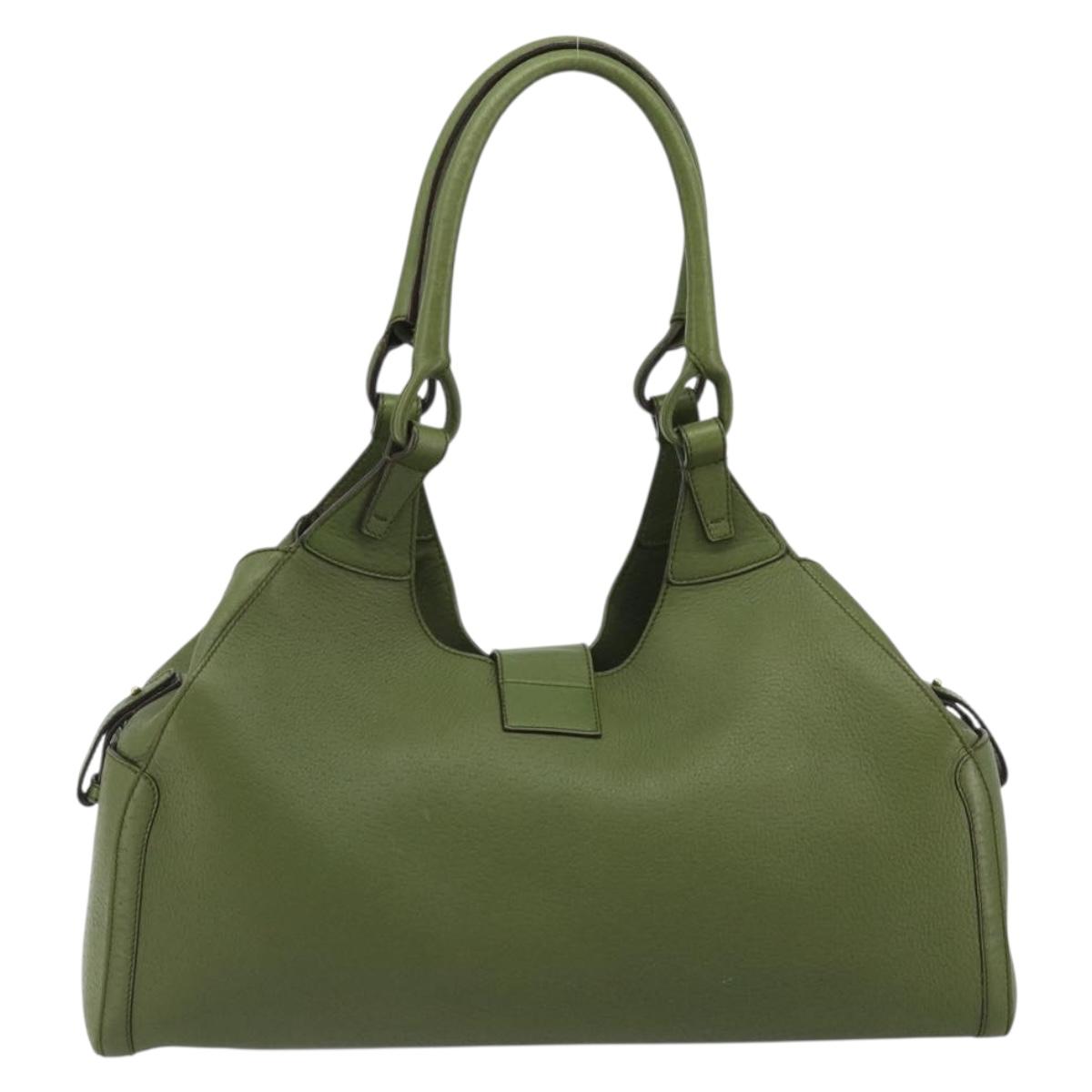 Salvatore Ferragamo Gancini Tote Bag Leather Green Gold Auth 190603A