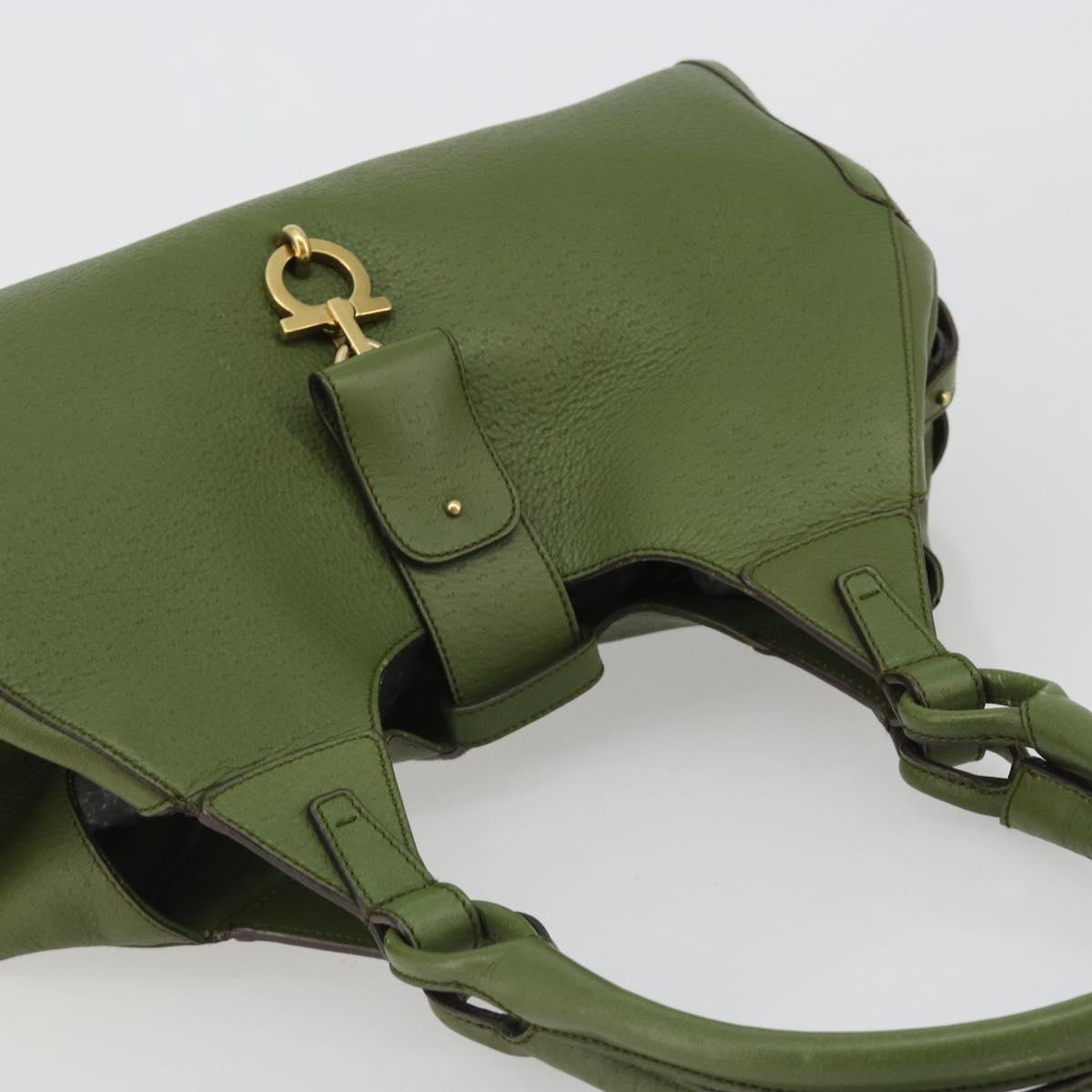 Salvatore Ferragamo Gancini Tote Bag Leather Green Gold Auth 190603A