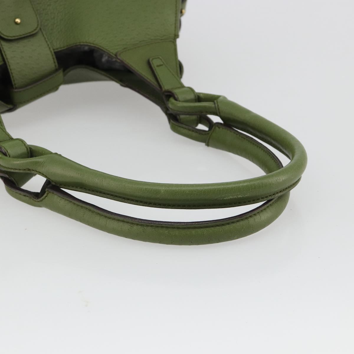 Salvatore Ferragamo Gancini Tote Bag Leather Green Gold Auth 190603A