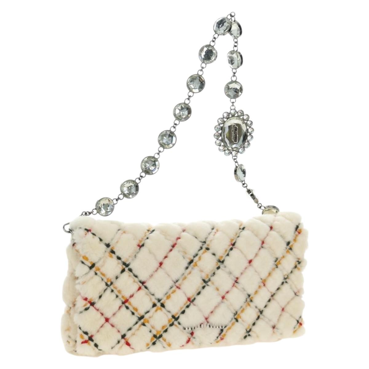 Miu Miu Chain Shoulder Bag Fur White Silver Auth 190605M