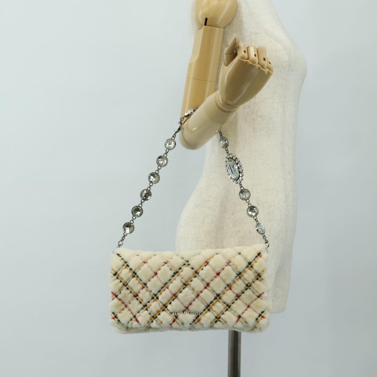 Miu Miu Chain Shoulder Bag Fur White Silver Auth 190605M