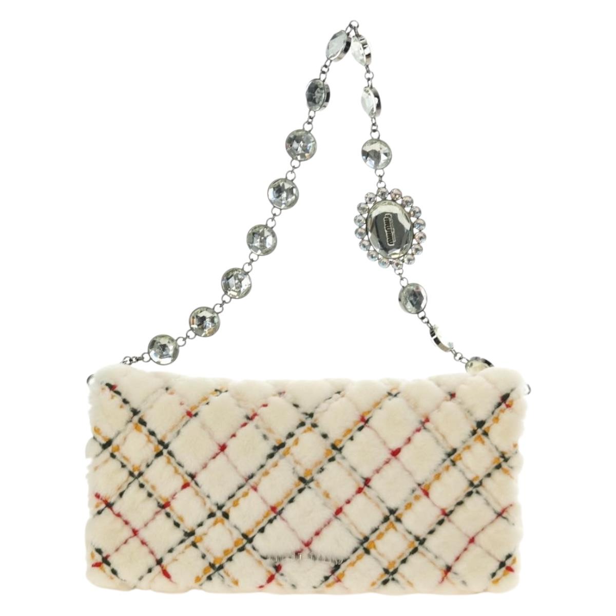 Miu Miu Chain Shoulder Bag Fur White Silver Auth 190605M