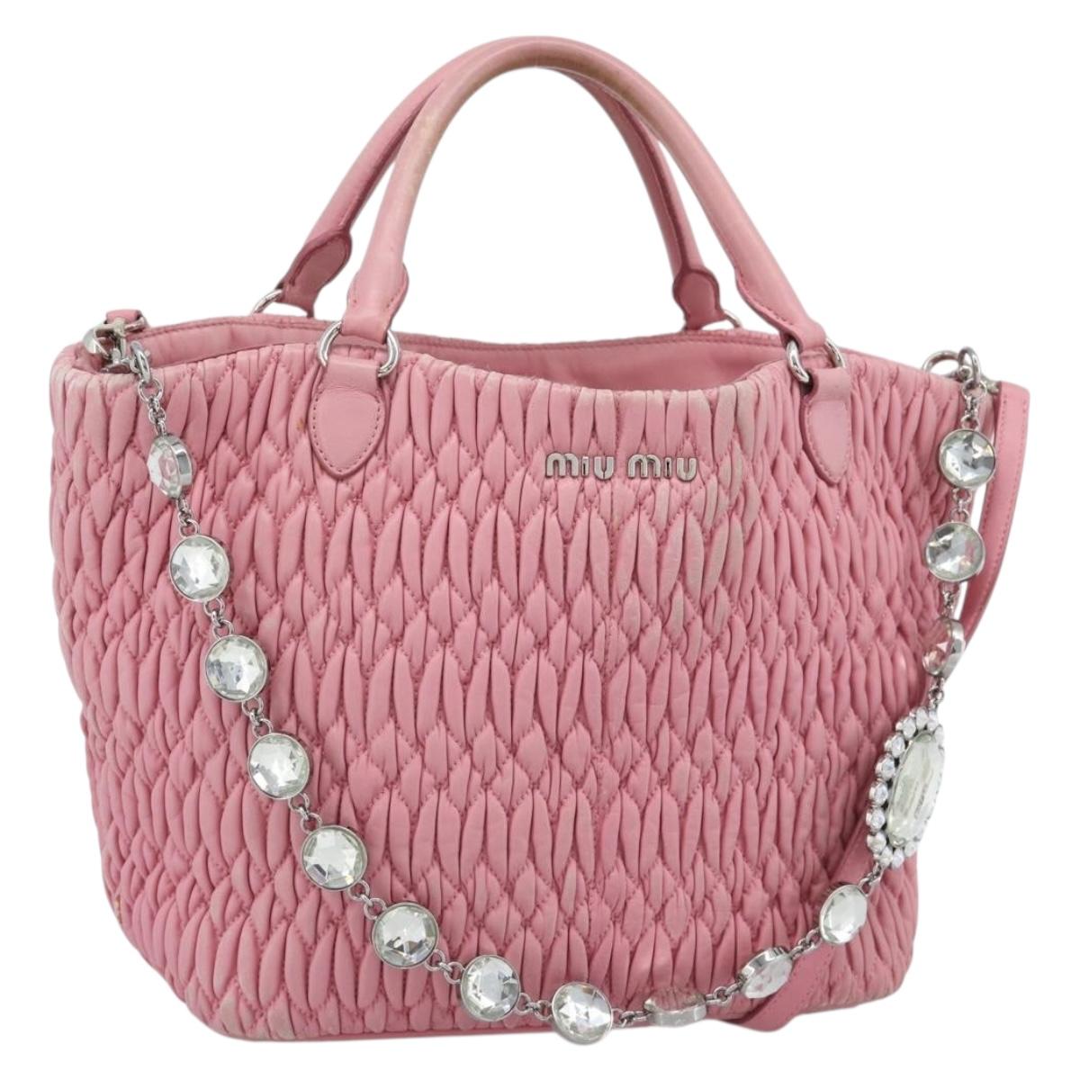 Miu Miu Matelasse Chain Shoulder Bag Leather 2way Pink Silver Auth 190606