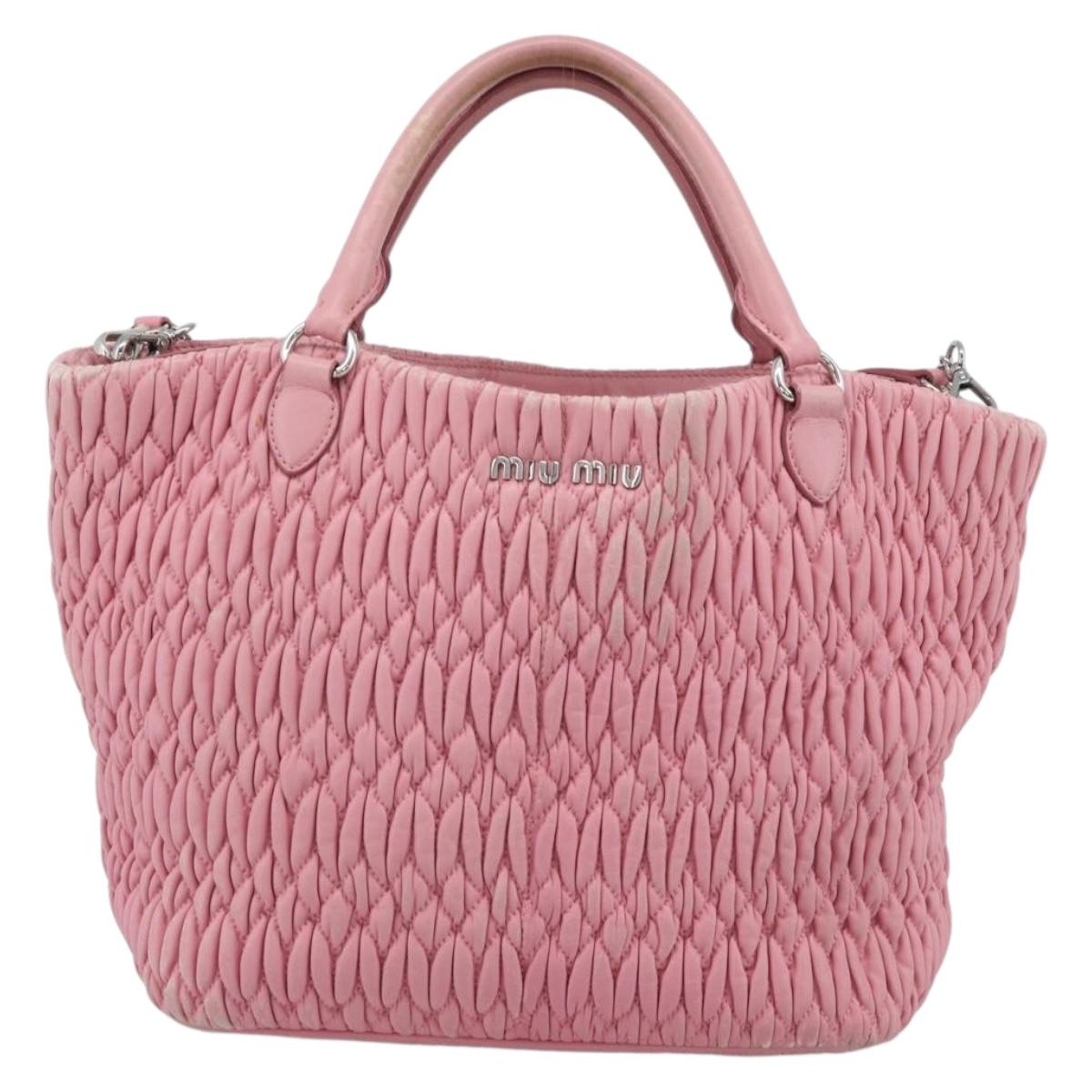 Miu Miu Matelasse Chain Shoulder Bag Leather 2way Pink Silver Auth 190606