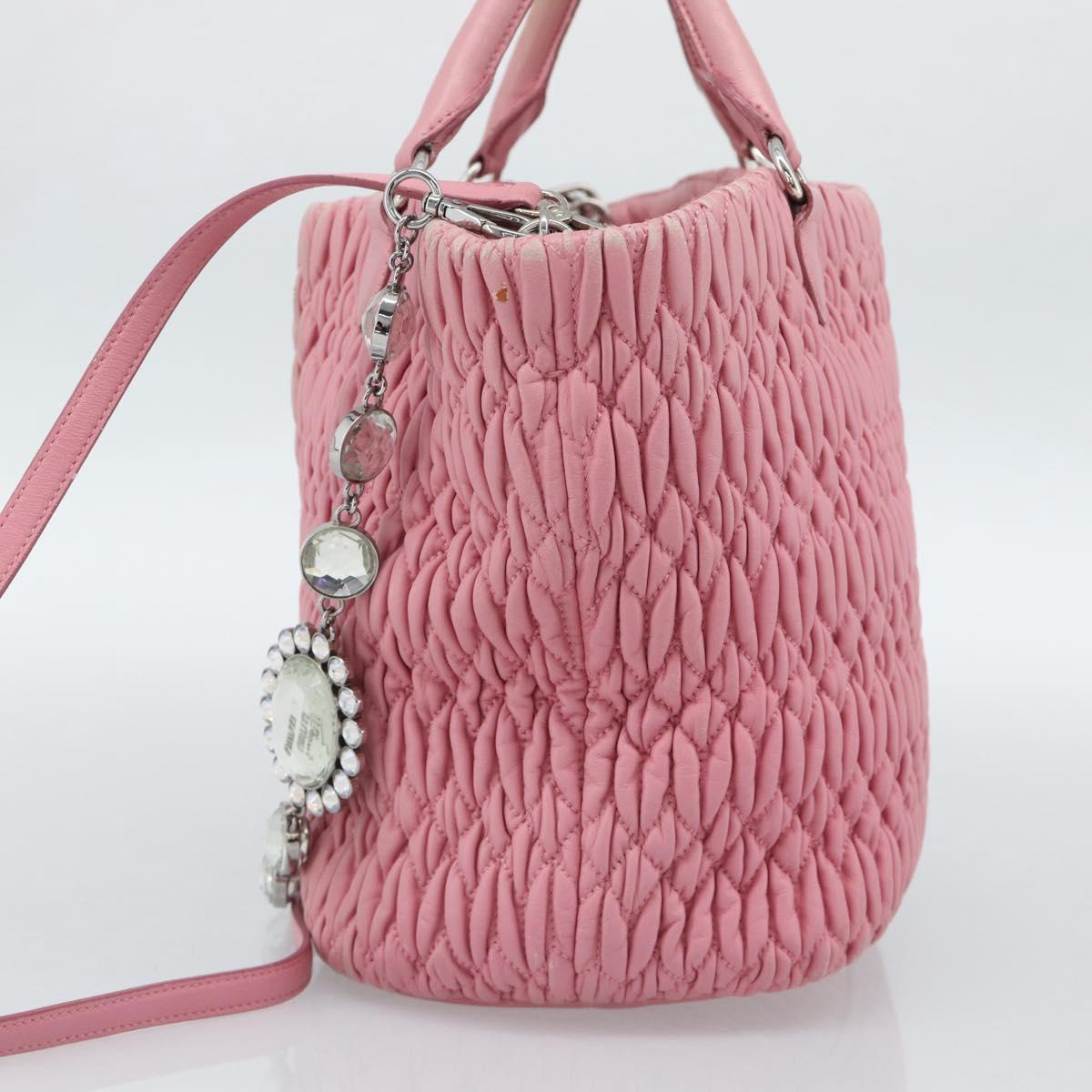 Miu Miu Matelasse Chain Shoulder Bag Leather 2way Pink Silver Auth 190606