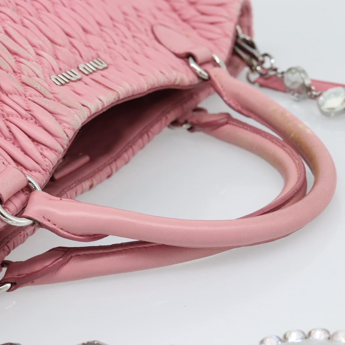 Miu Miu Matelasse Chain Shoulder Bag Leather 2way Pink Silver Auth 190606