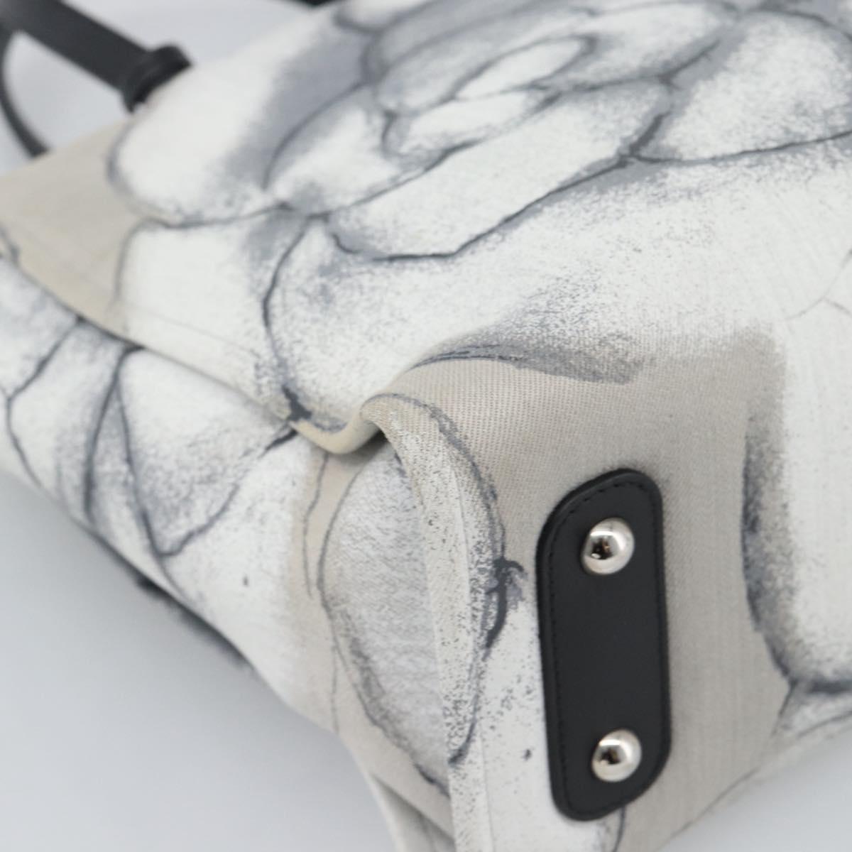 CHANEL Camelia Tote Bag Canvas White Silver CC Auth 190607V