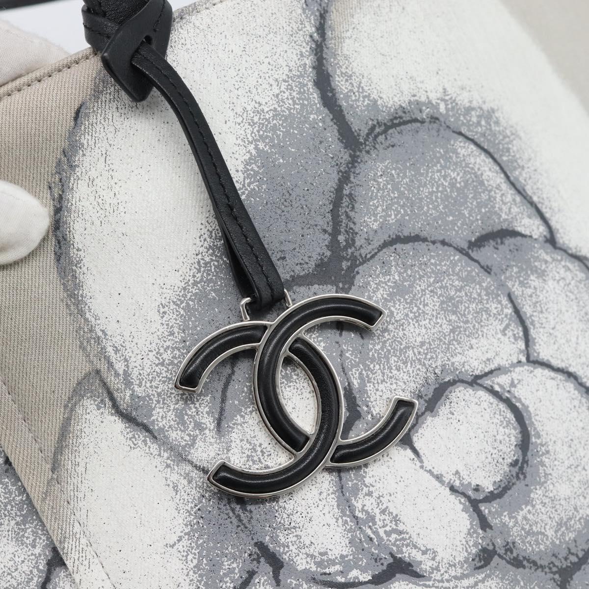 CHANEL Camelia Tote Bag Canvas White Silver CC Auth 190607V