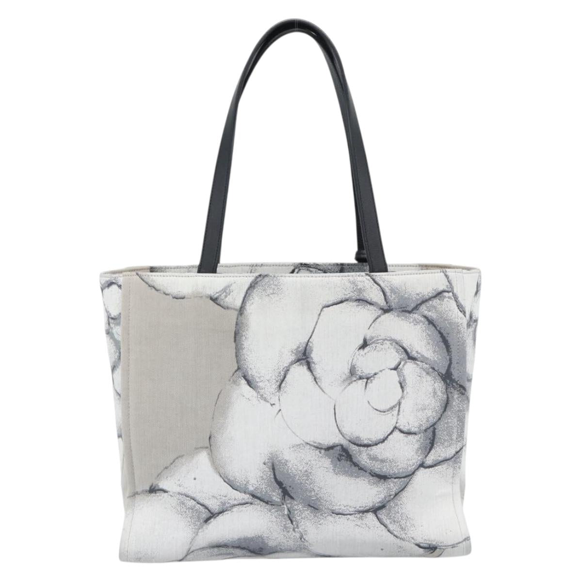 CHANEL Camelia Tote Bag Canvas White Silver CC Auth 190607V