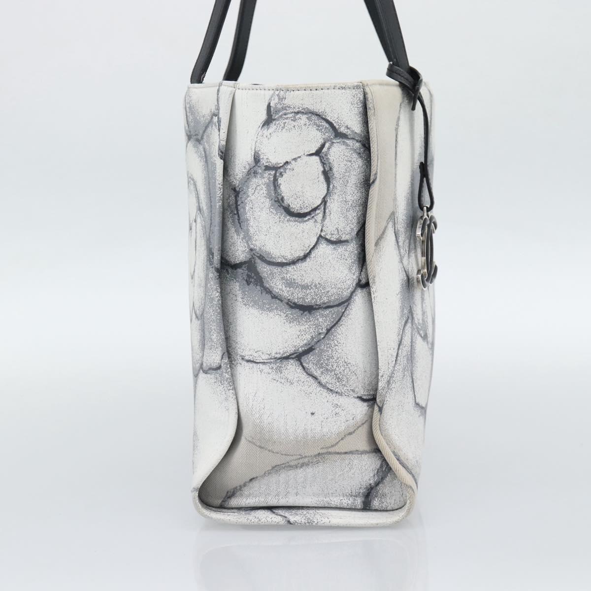 CHANEL Camelia Tote Bag Canvas White Silver CC Auth 190607V