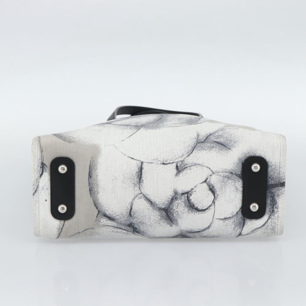 CHANEL Camelia Tote Bag Canvas White Silver CC Auth 190607V
