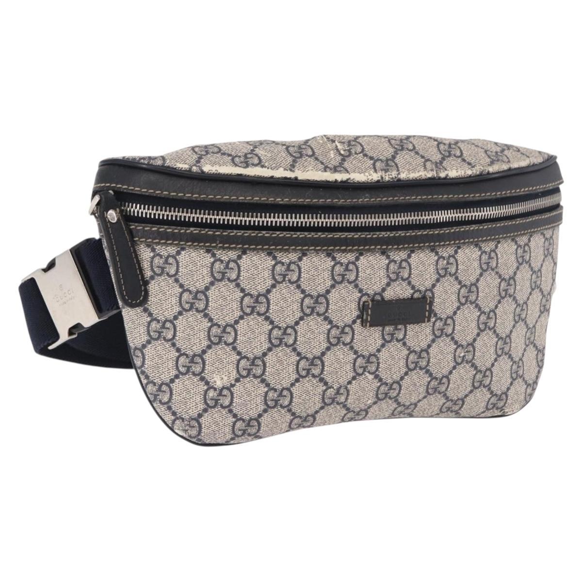GUCCI GG Supreme Waist Bag PVC Navy Silver 233269 Auth 190610