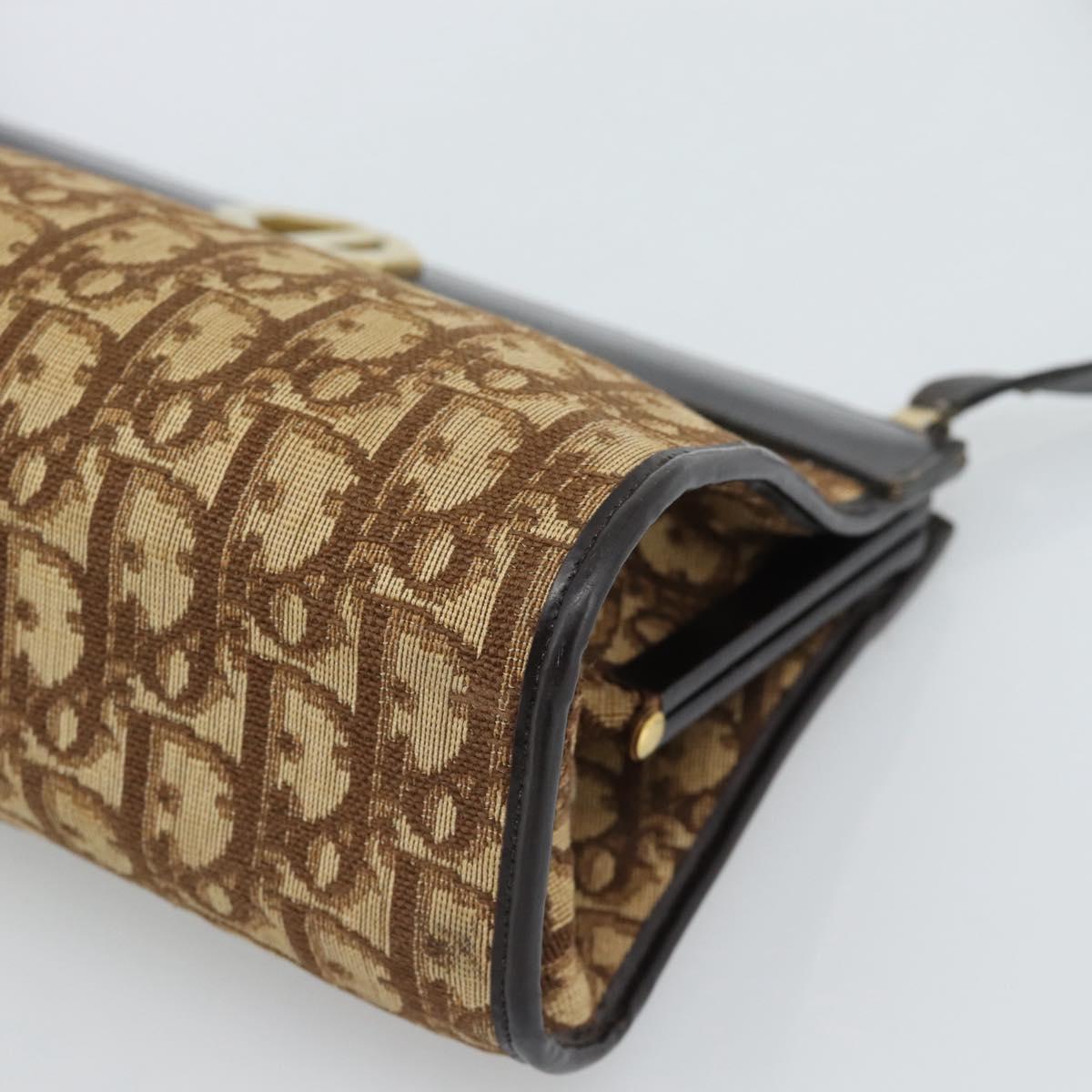 Christian Dior Trotter Canvas Shoulder Bag Beige Gold Auth 190611