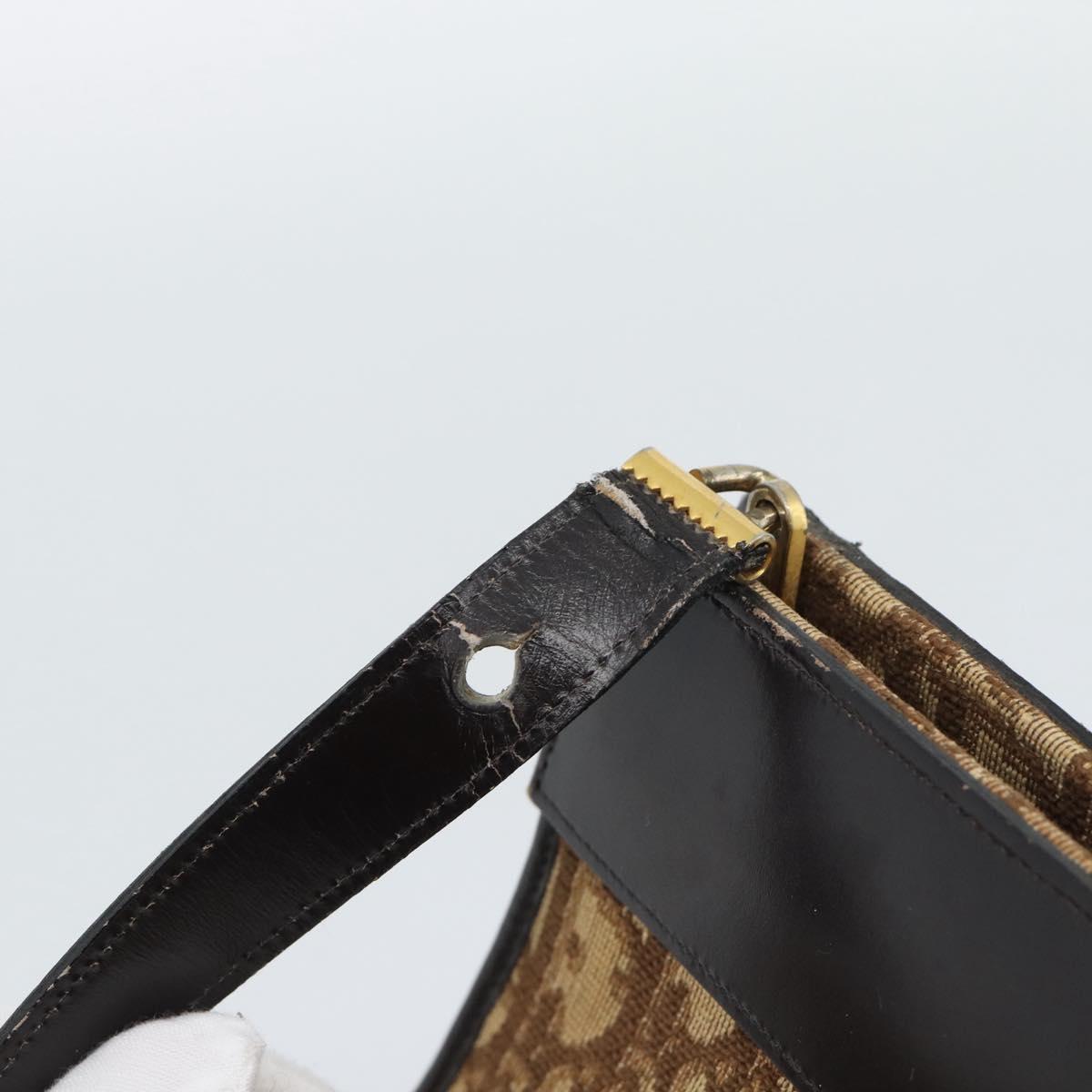 Christian Dior Trotter Canvas Shoulder Bag Beige Gold Auth 190611