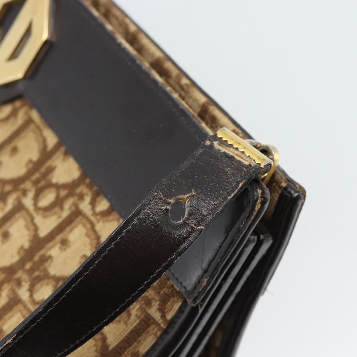 Christian Dior Trotter Canvas Shoulder Bag Beige Gold Auth 190611