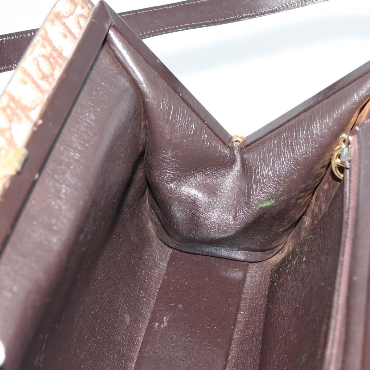 Christian Dior Trotter Canvas Shoulder Bag Beige Gold Auth 190611
