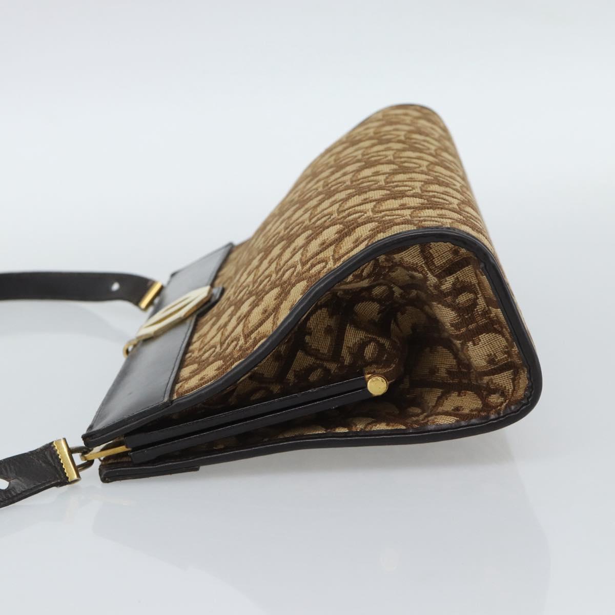 Christian Dior Trotter Canvas Shoulder Bag Beige Gold Auth 190611