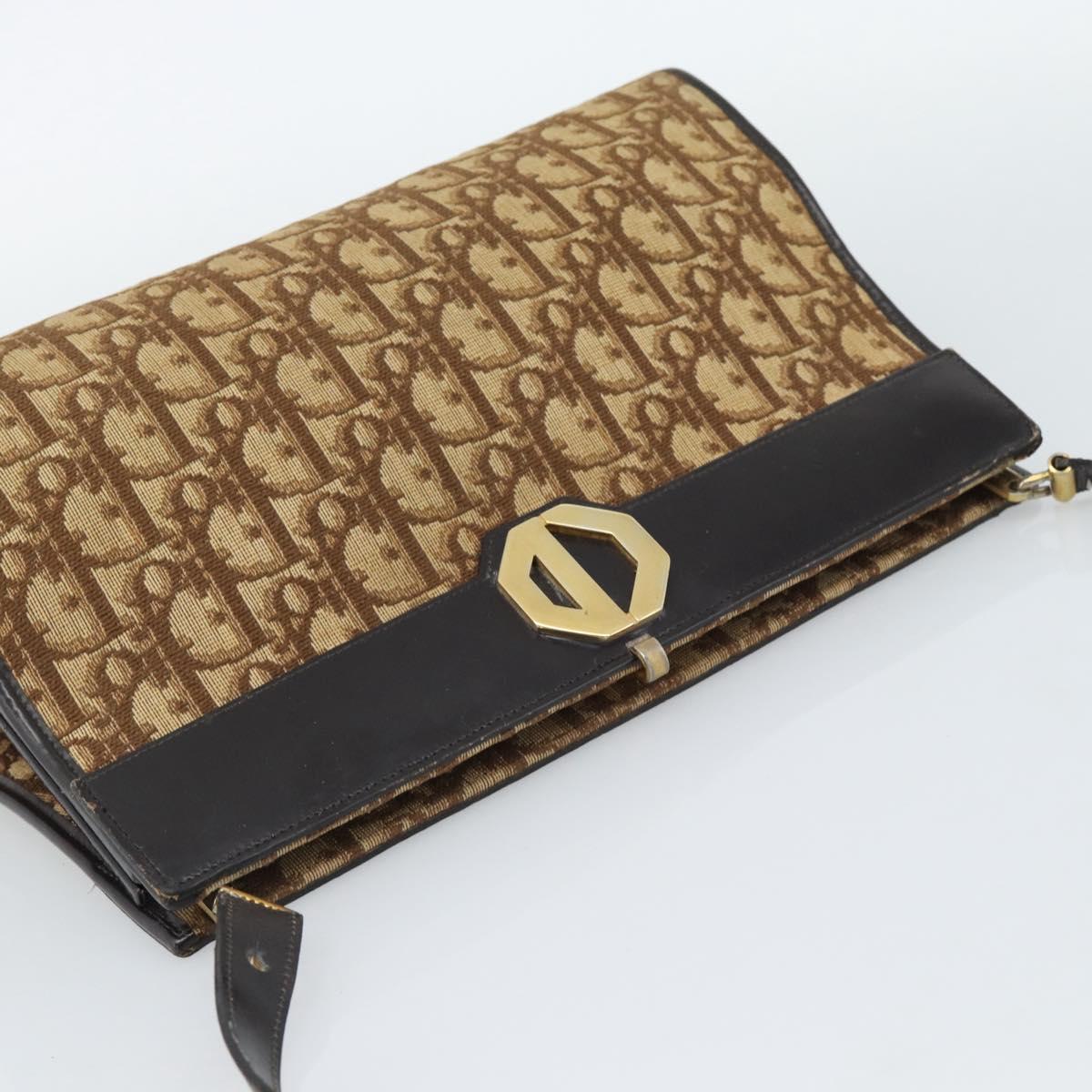 Christian Dior Trotter Canvas Shoulder Bag Beige Gold Auth 190611