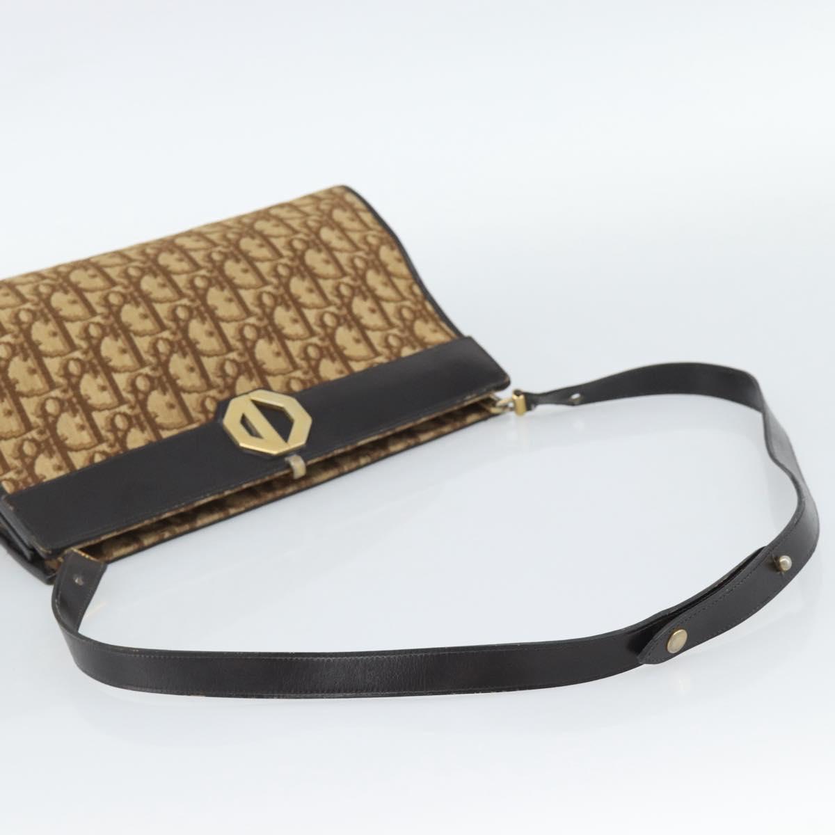 Christian Dior Trotter Canvas Shoulder Bag Beige Gold Auth 190611