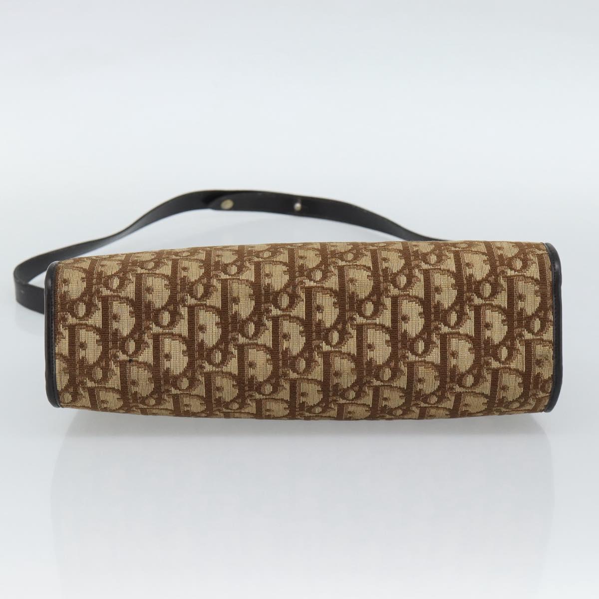 Christian Dior Trotter Canvas Shoulder Bag Beige Gold Auth 190611